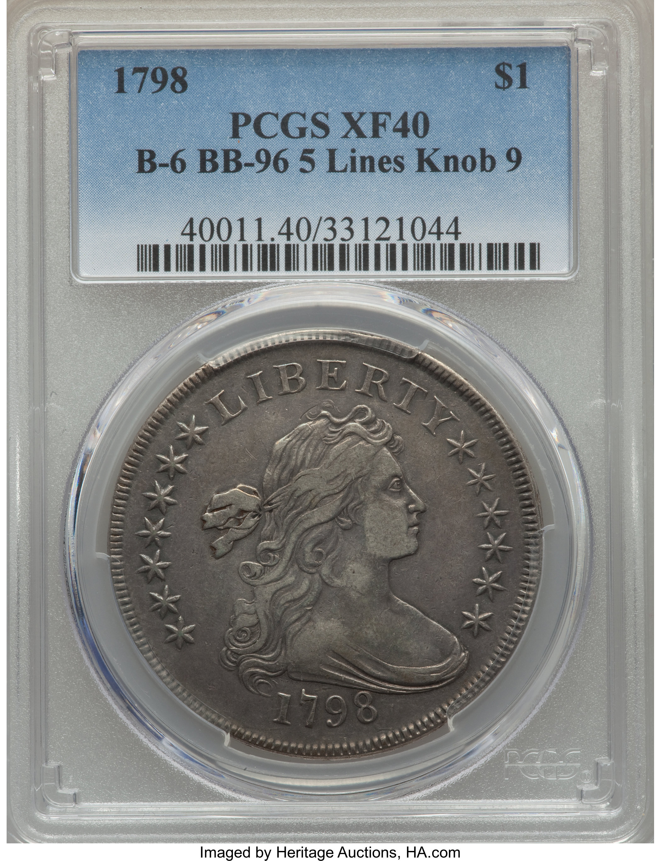 1798 $1  Large Eagle, Knob 9, 10 Arrows, 5 Vertical Lines, B-6, BB-96 XF40 thumbnail 7