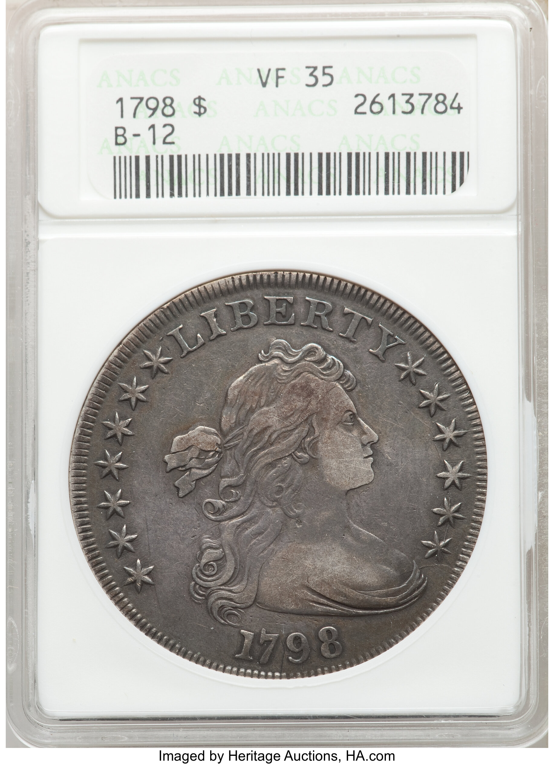 1798 $1  Large Eagle, Pointed 9, Wide Date, B-12, BB-120 VF35 CAC thumbnail 4