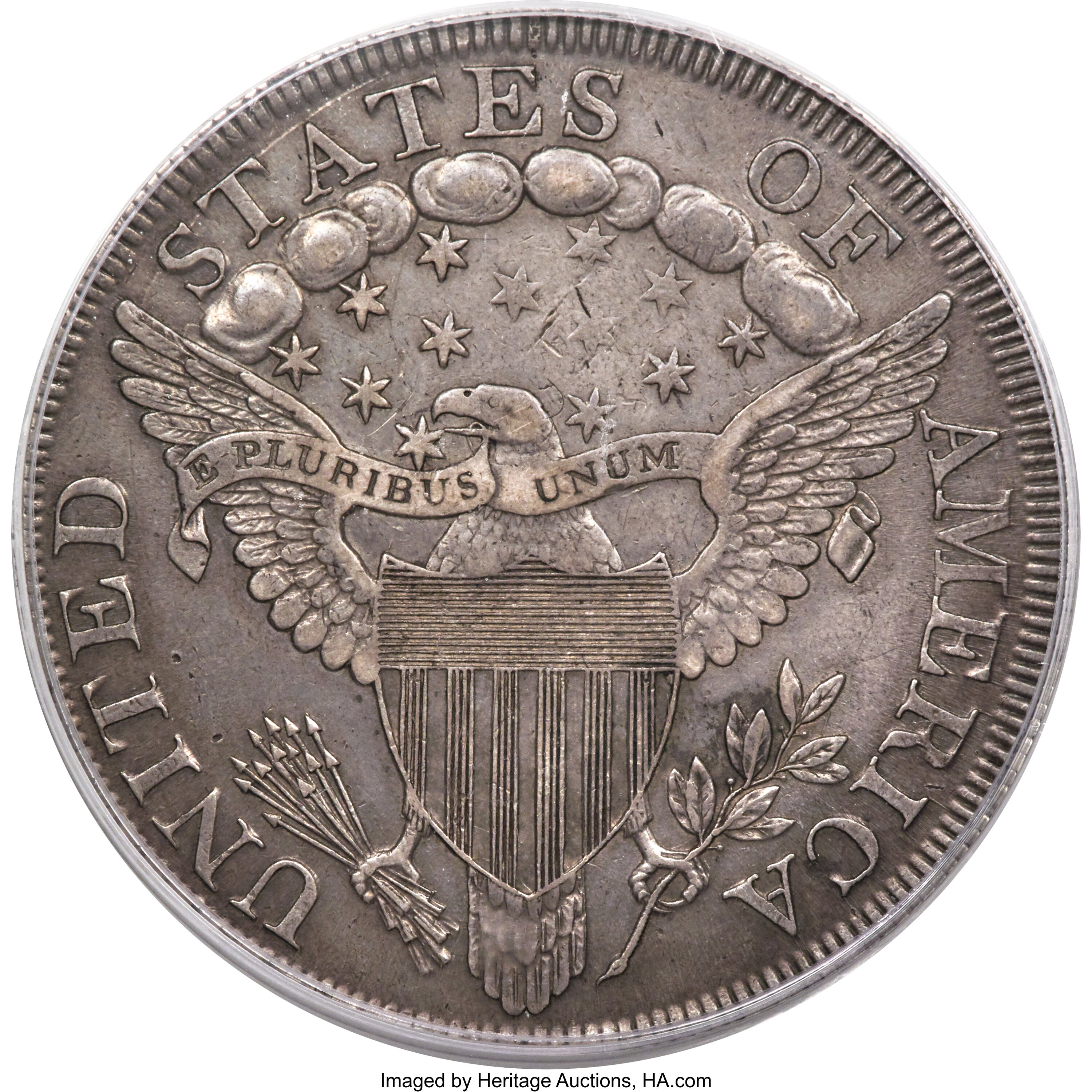 1798 $1  Large Eagle, Pointed 9, Wide Date, B-12, BB-120 MS62 CAC thumbnail 25