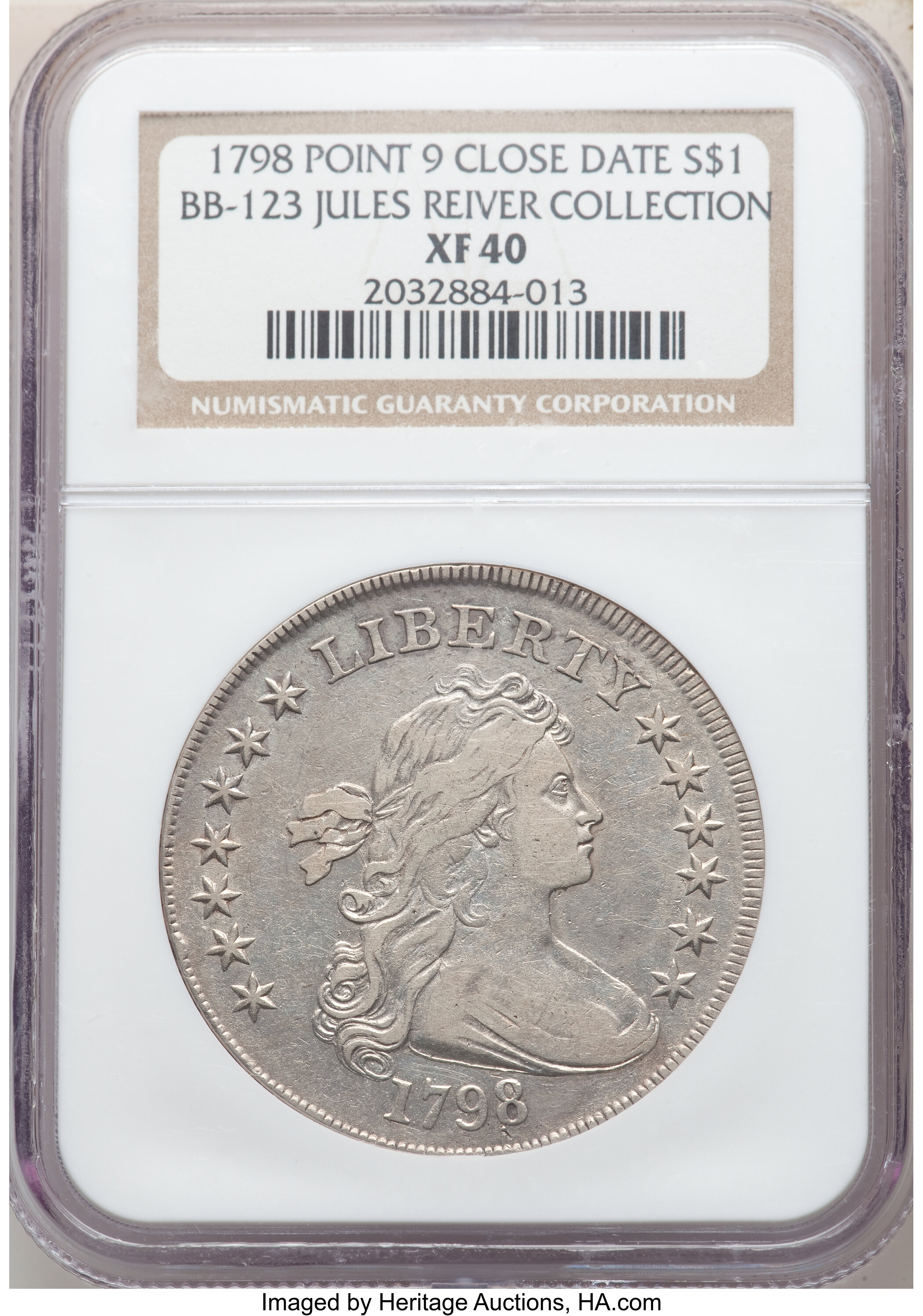 1798 $1  Large Eagle, Pointed 9, Close Date, B-25, BB-123 XF40 thumbnail 5
