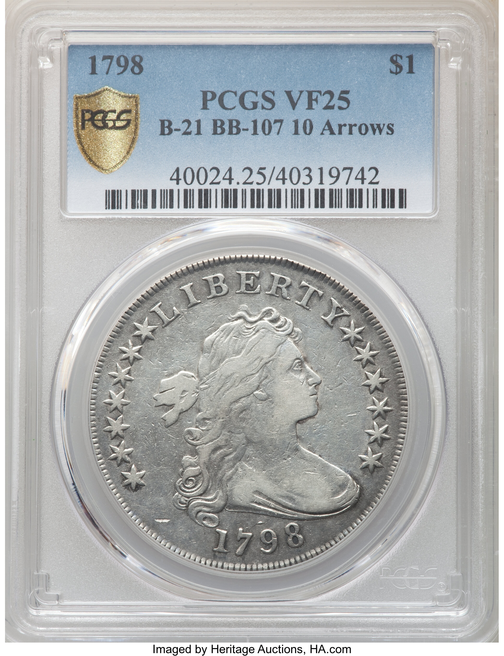 1798 $1  Large Eagle, Pointed 9, 10 Arrows, B-21, BB-107 VG10 thumbnail 14