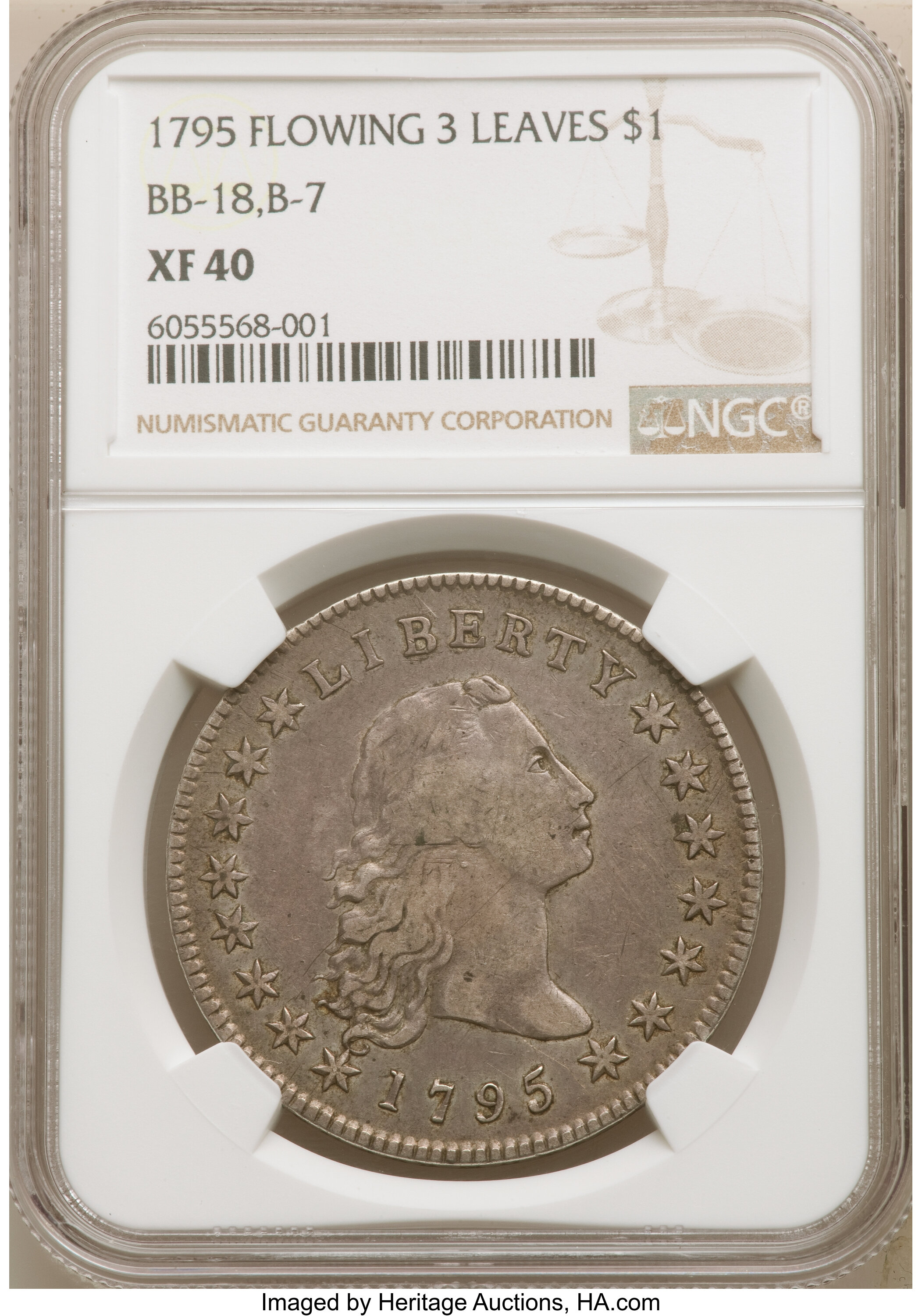 1795 $1  Flowing Hair, 3 Leaves, B-7, BB-18 XF40 thumbnail 4