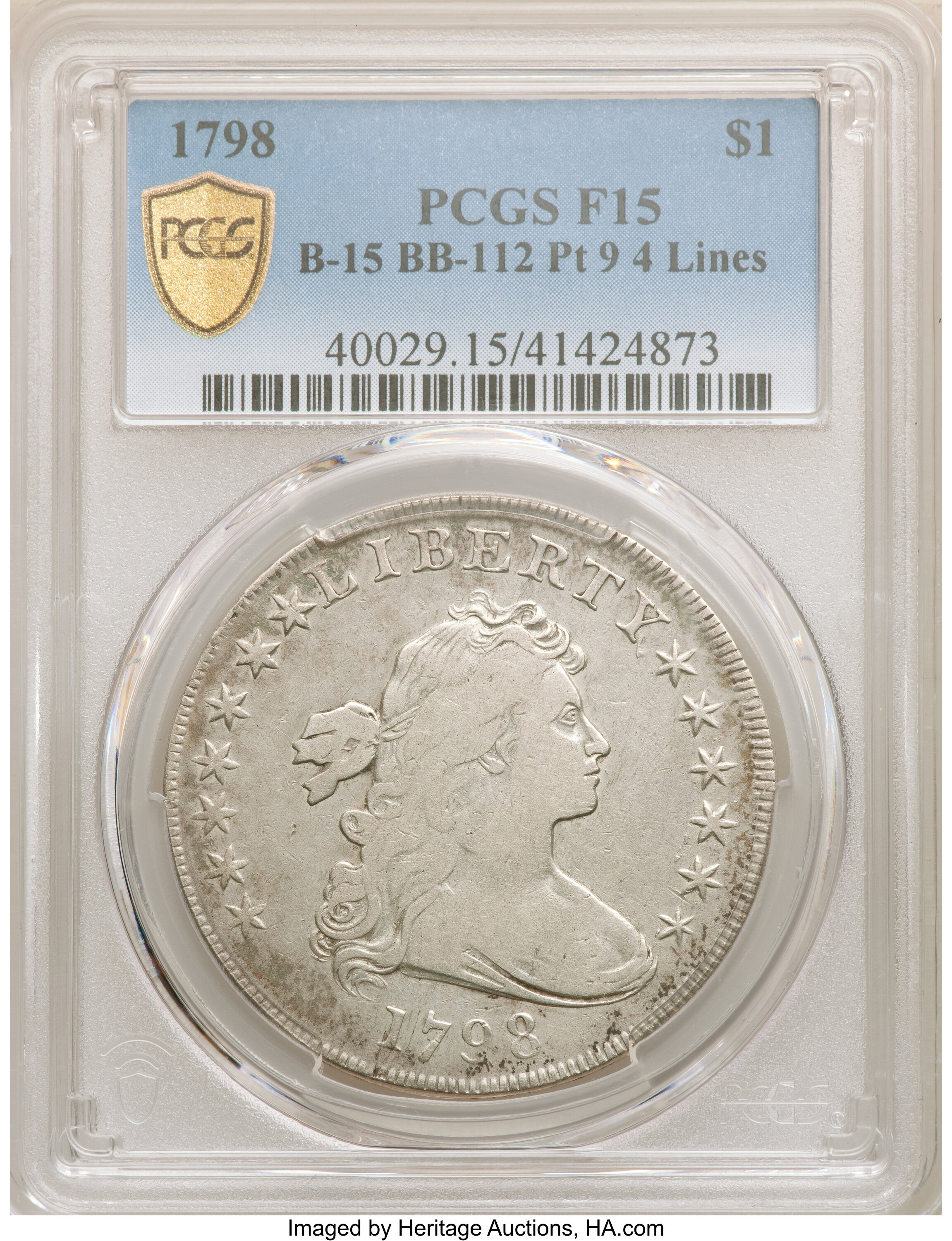 1798 $1  Large Eagle, Pointed 9, Wide Date, B-15, BB-112 VG8 CAC thumbnail 10
