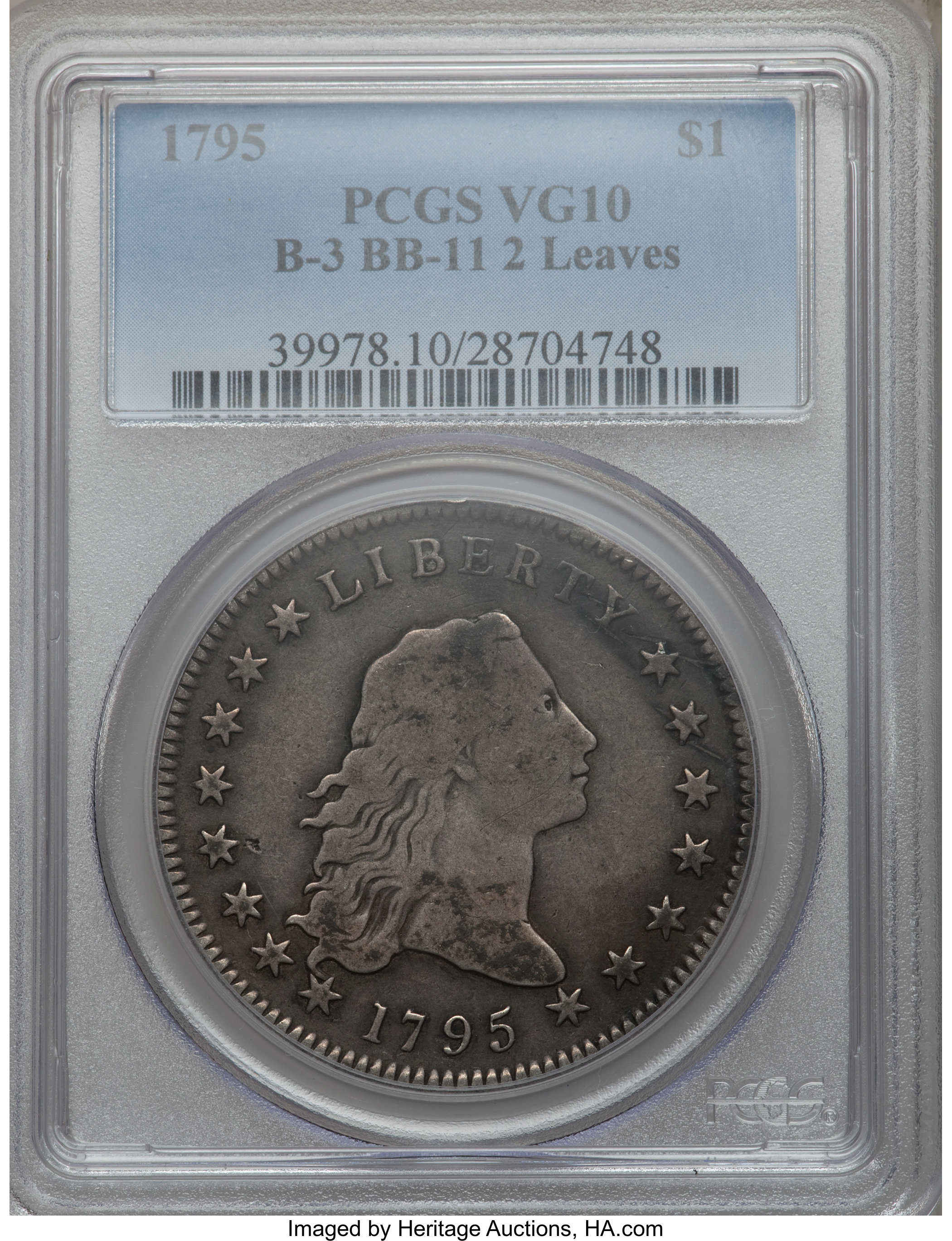 1795 $1  Flowing Hair, 2 Leaves, B-3, BB-11 P1 thumbnail 4