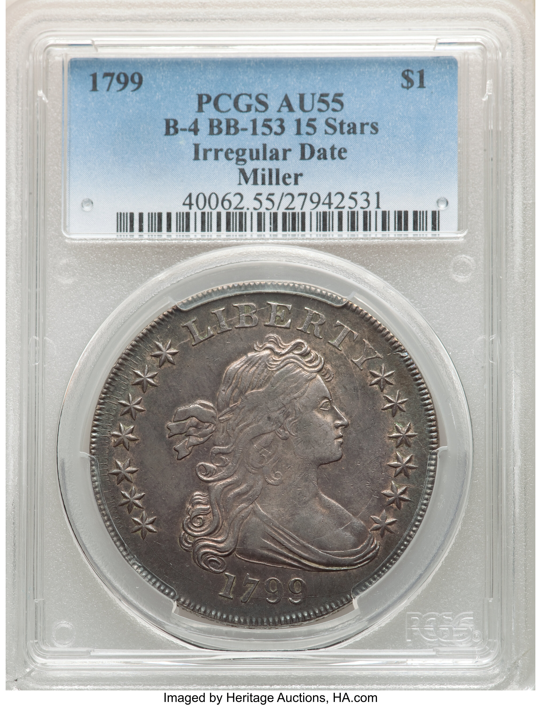 1799 $1  Irregular Date, 15 Stars, B-4, BB-153 AU55 thumbnail 10