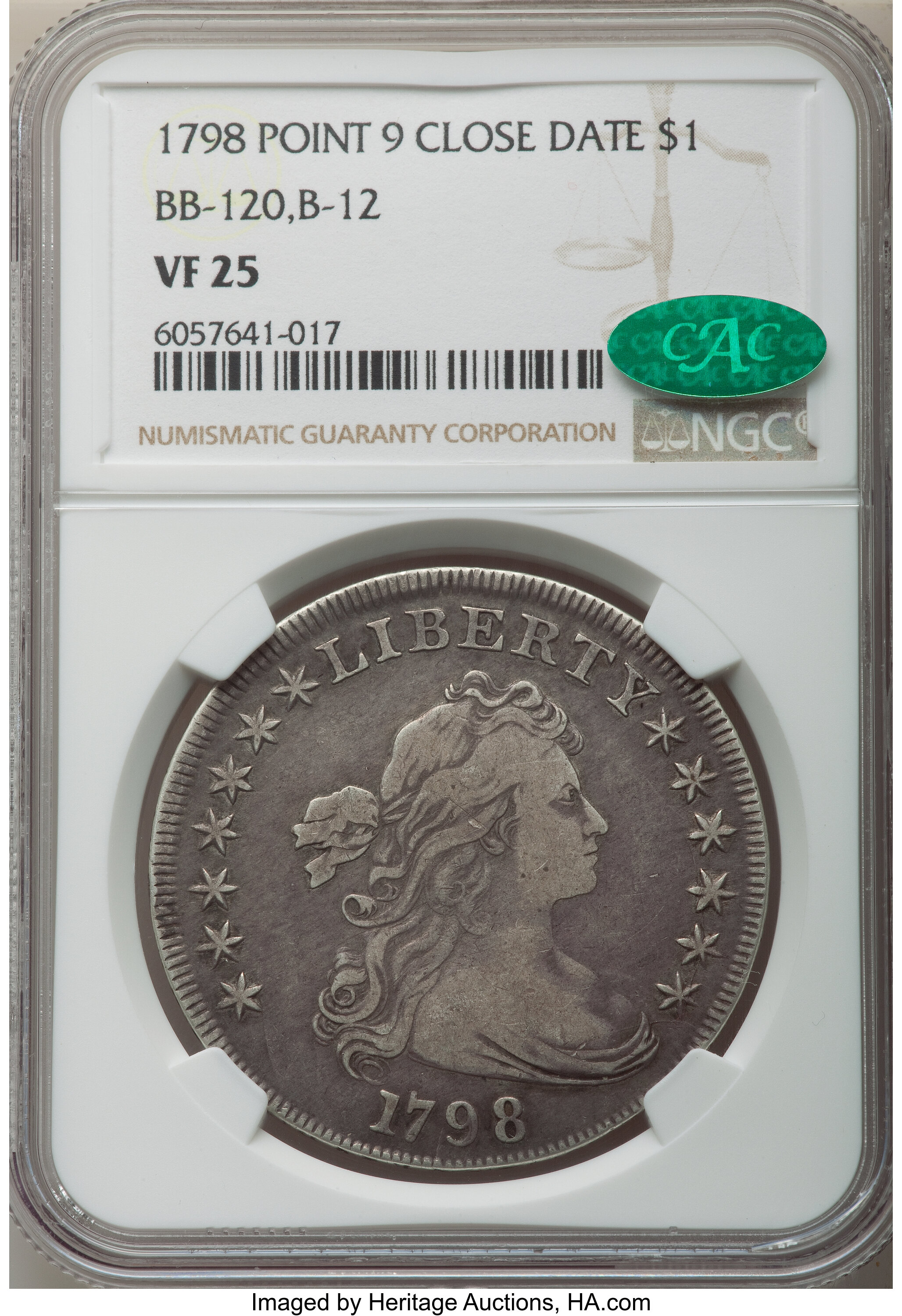 1798 $1  Large Eagle, Pointed 9, Wide Date, B-12, BB-120 VG10 CAC thumbnail 17