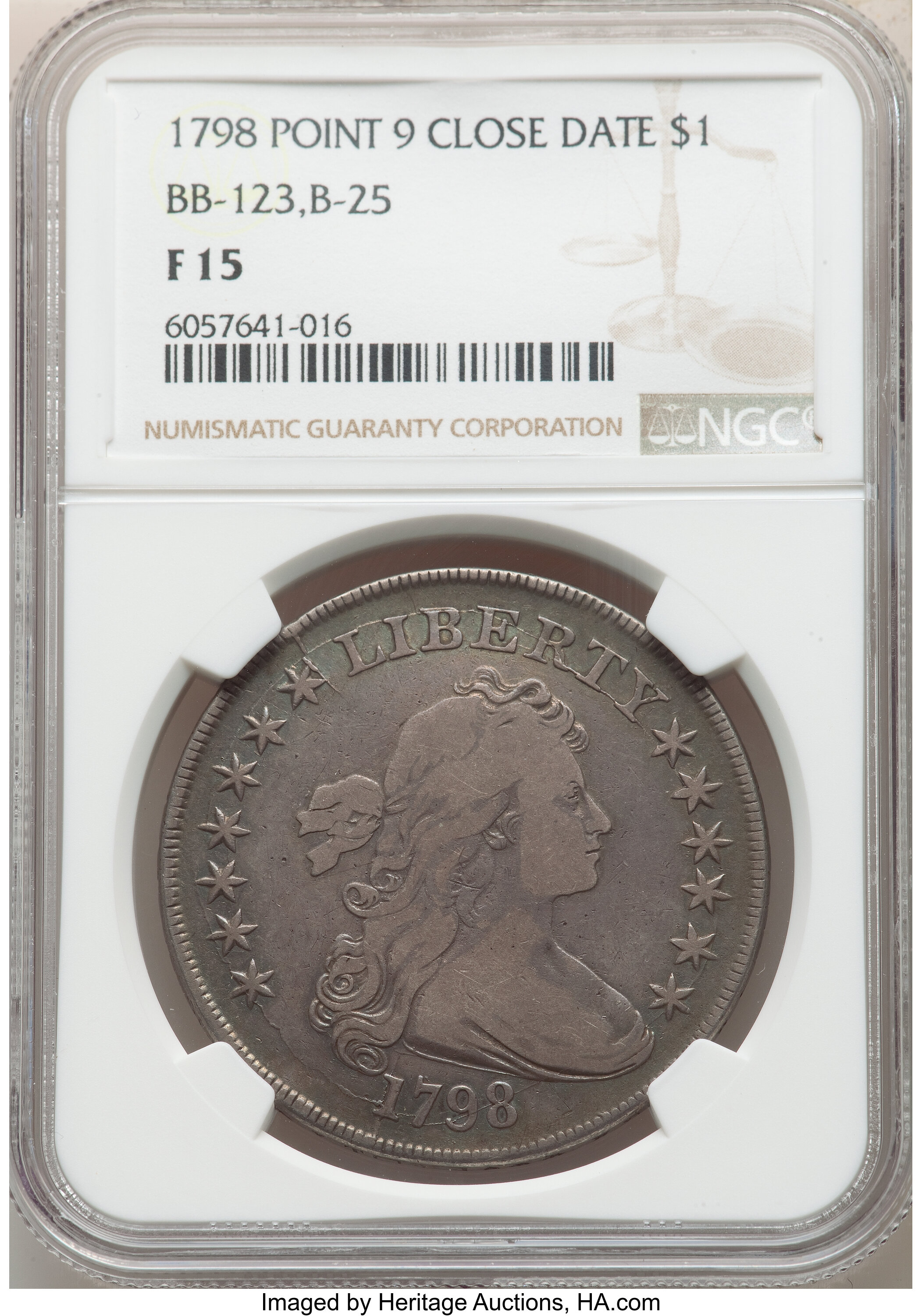 1798 $1  Large Eagle, Pointed 9, Close Date, B-25, BB-123 F15 CAC thumbnail 4