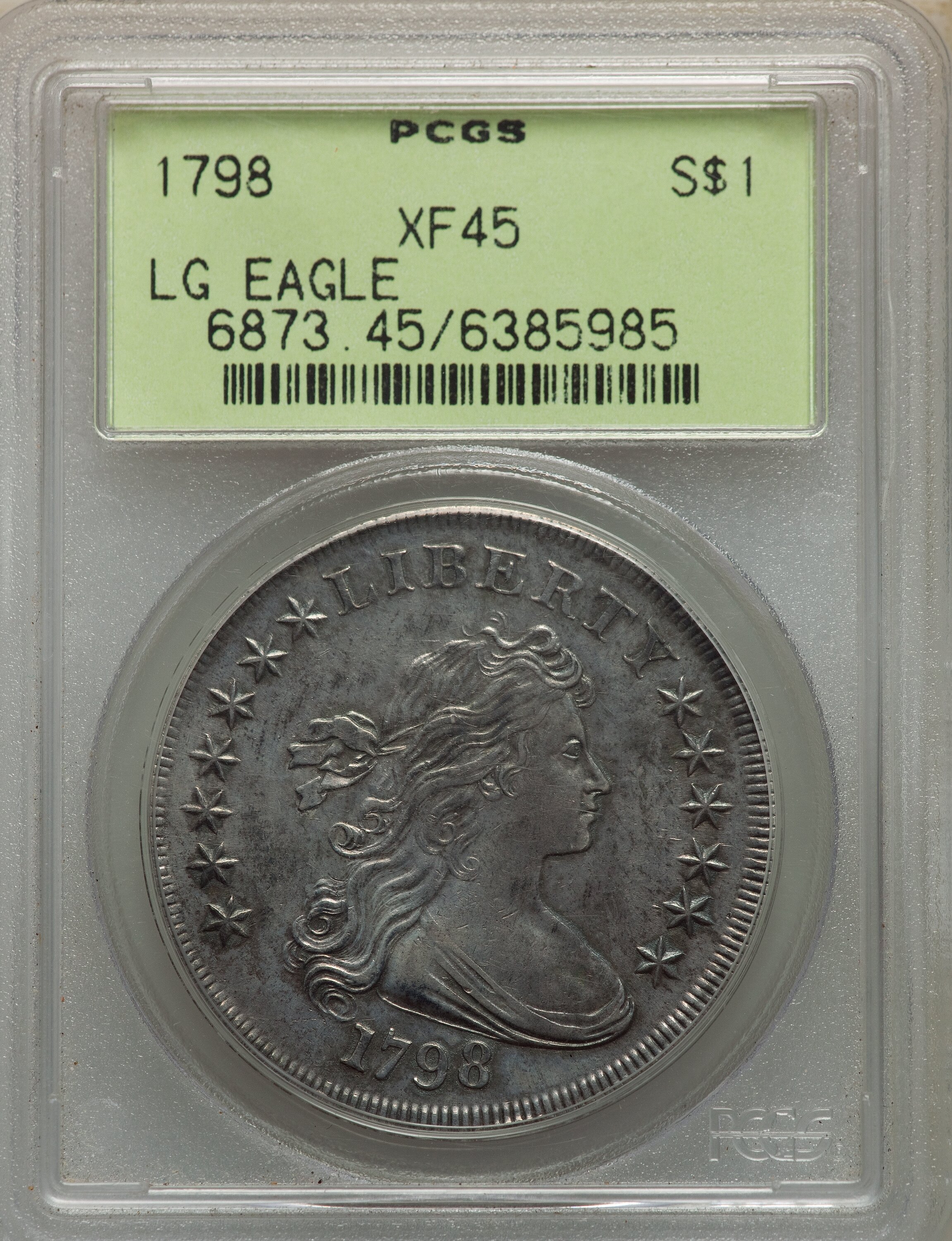 1798 $1  Large Eagle, Pointed 9, Close Date, B-27, BB-113 XF45 CAC thumbnail 6
