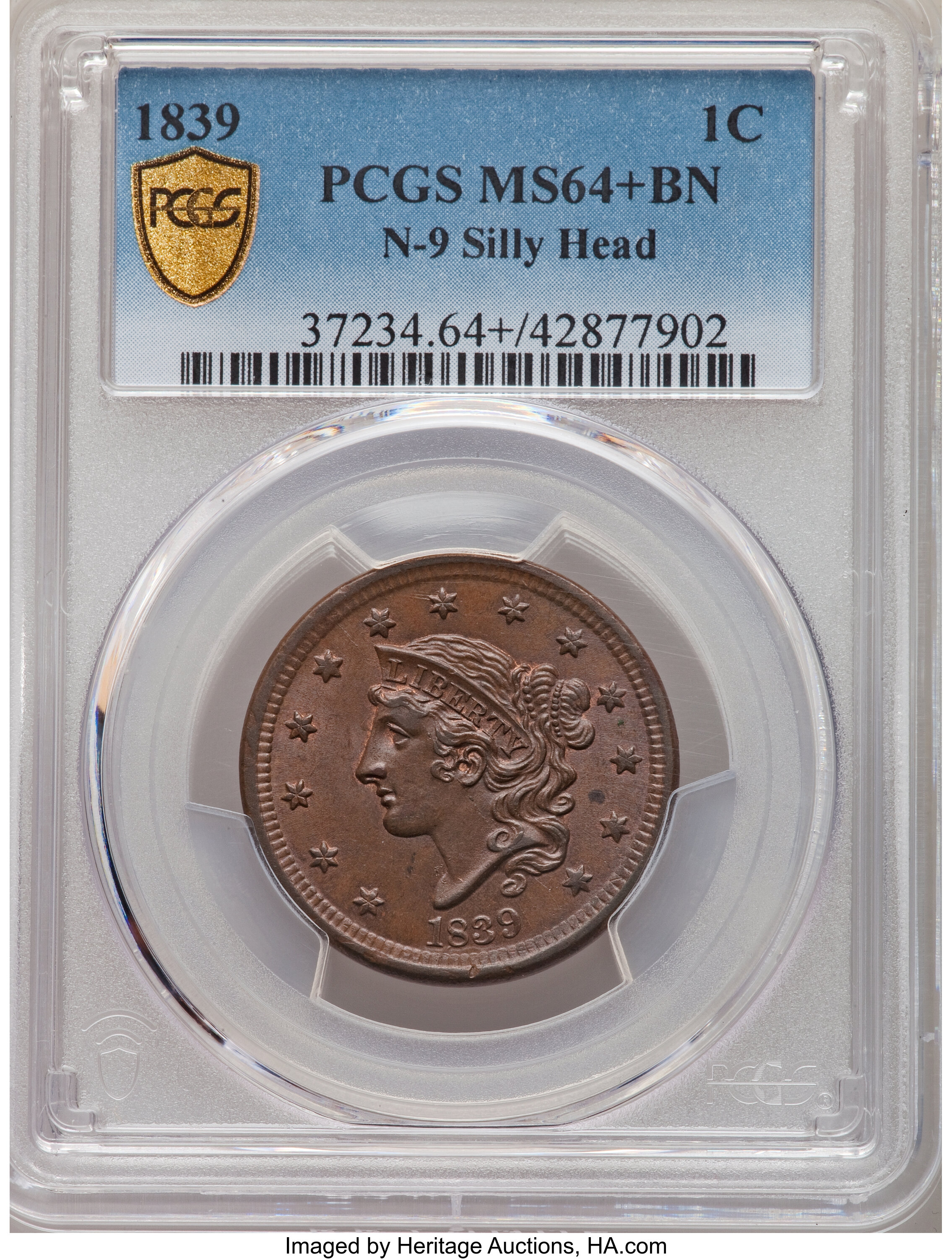 1839 1c Silly Head, N-9 MS BN MS64 BN CAC thumbnail 5
