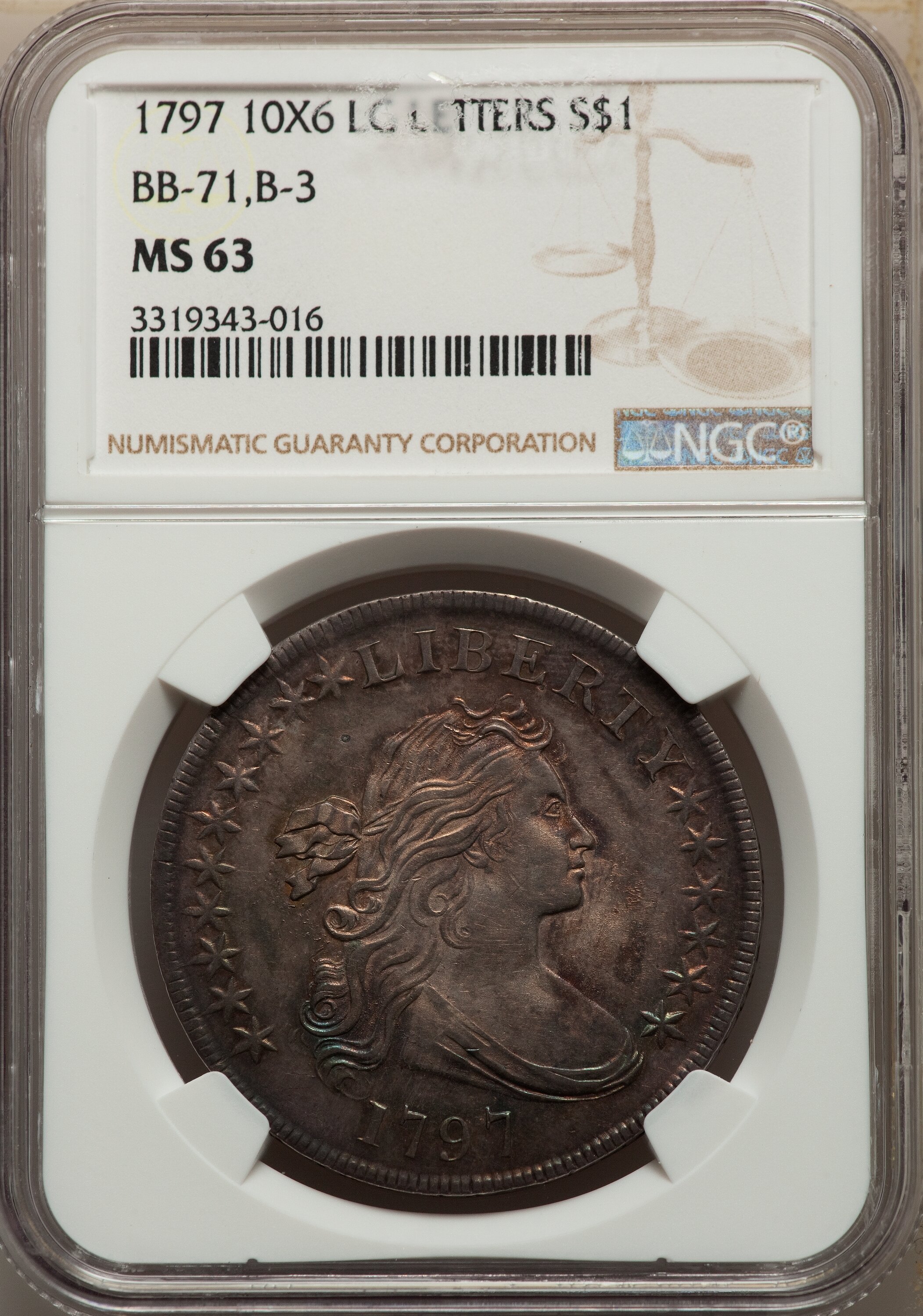 1797 $1  10x6 Stars, Large Letters MS60 thumbnail 14