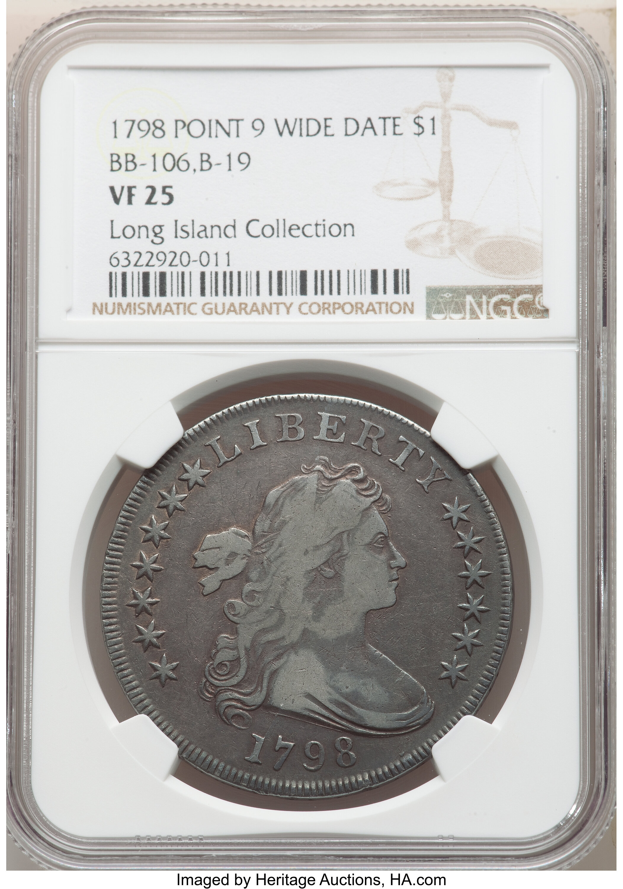 1798 $1  Large Eagle, Pointed 9, Wide Date, B-19, BB-106 VG10 thumbnail 7