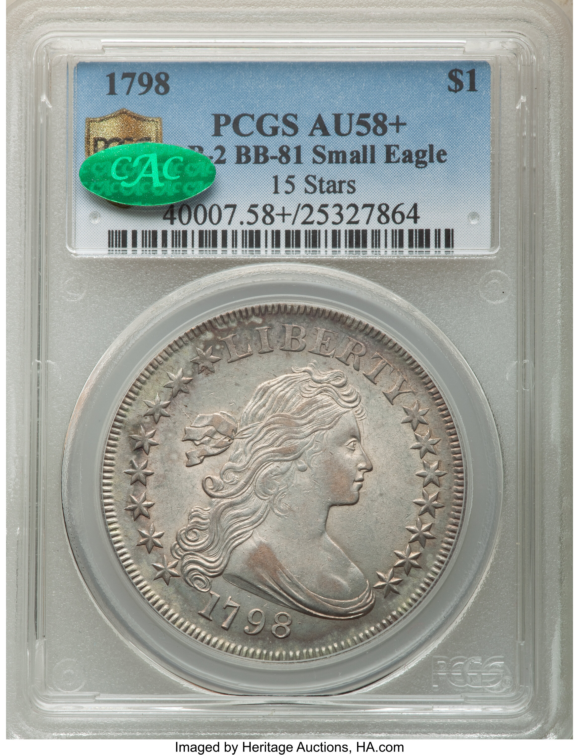 1798 $1  Small Eagle, 15 Stars Obverse AU58 thumbnail 3