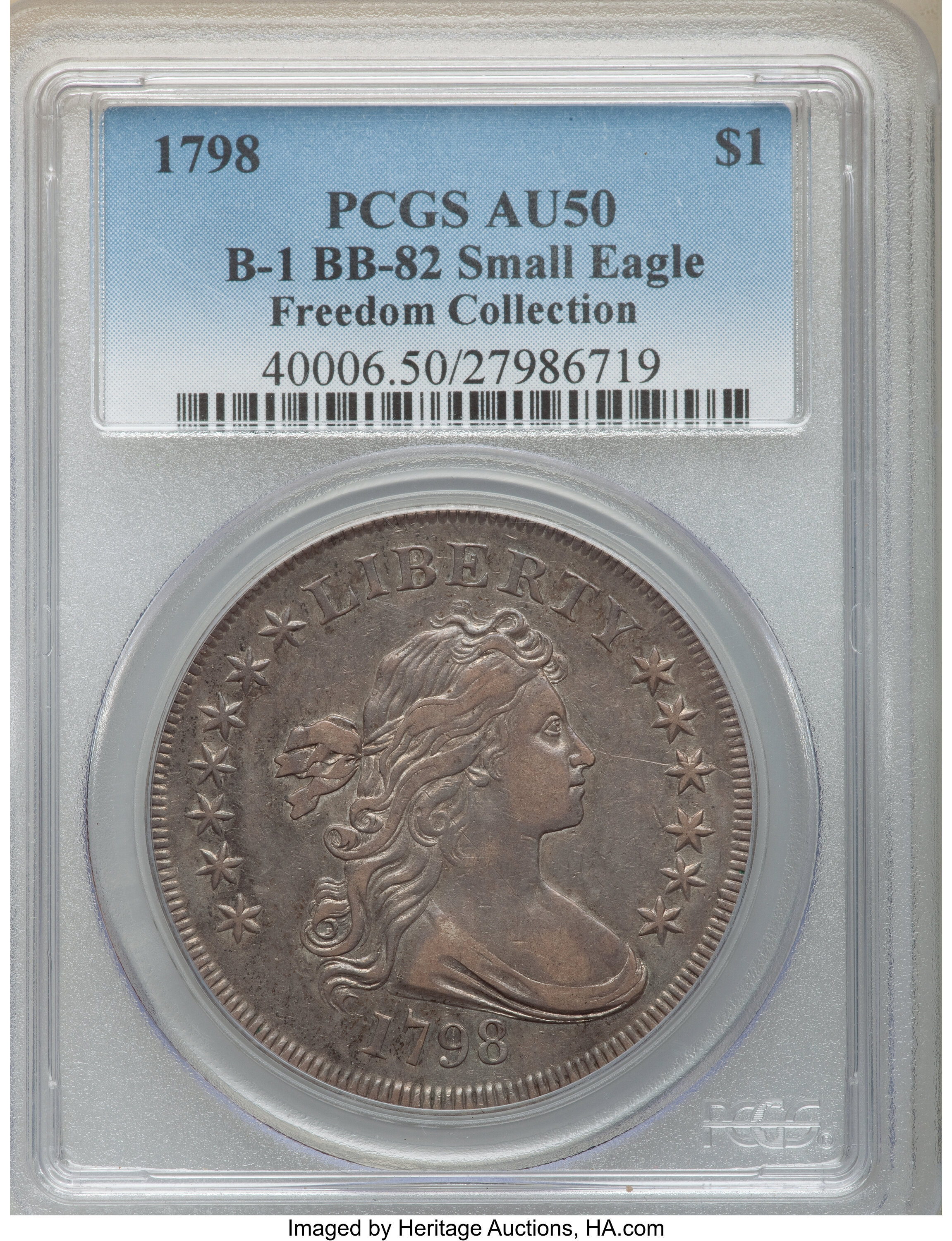 1798 $1  Small Eagle, 13 Stars Obverse, B-1, BB-82 AU50 thumbnail 5