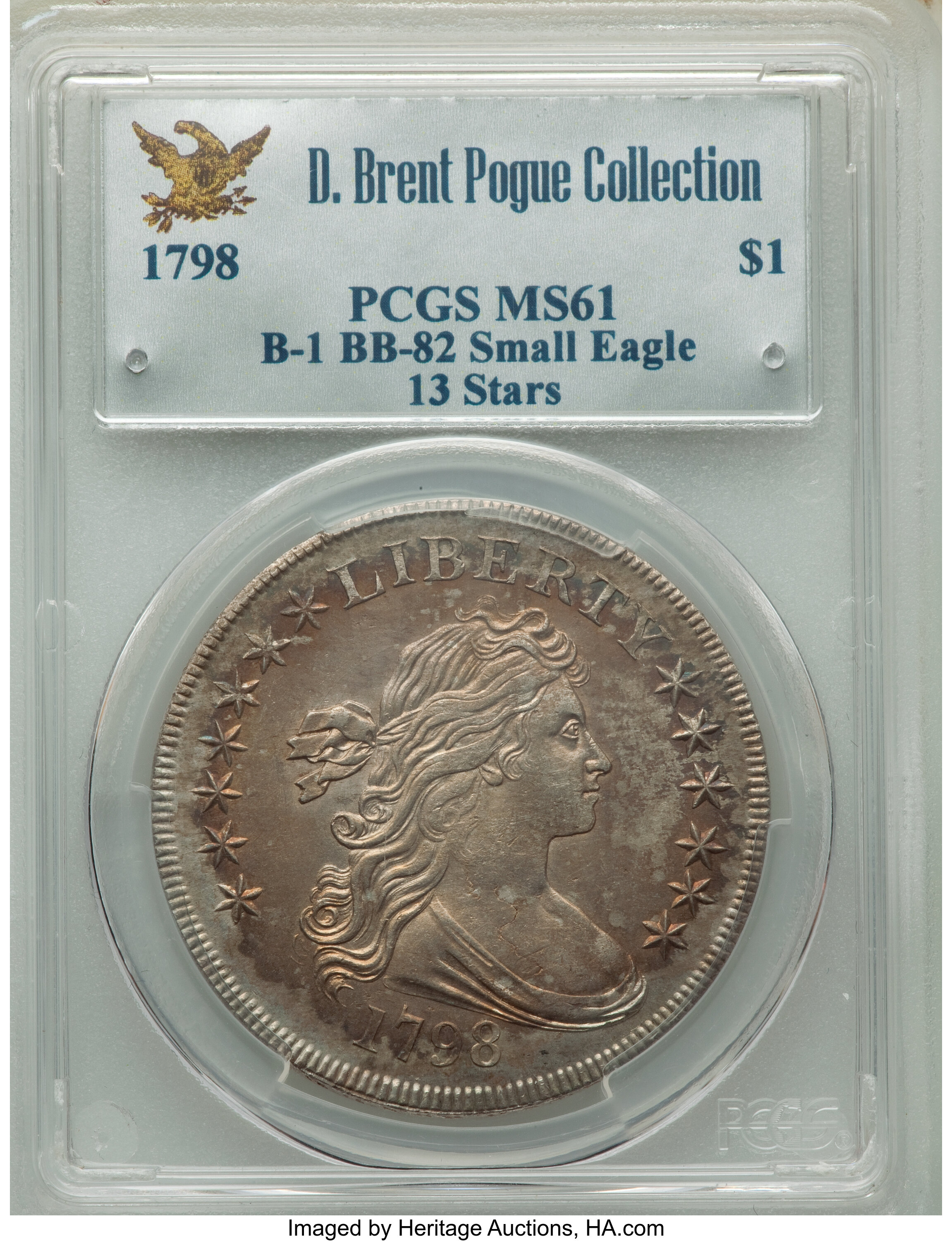 1798 $1  Small Eagle, 13 Stars Obverse MS62 thumbnail 3