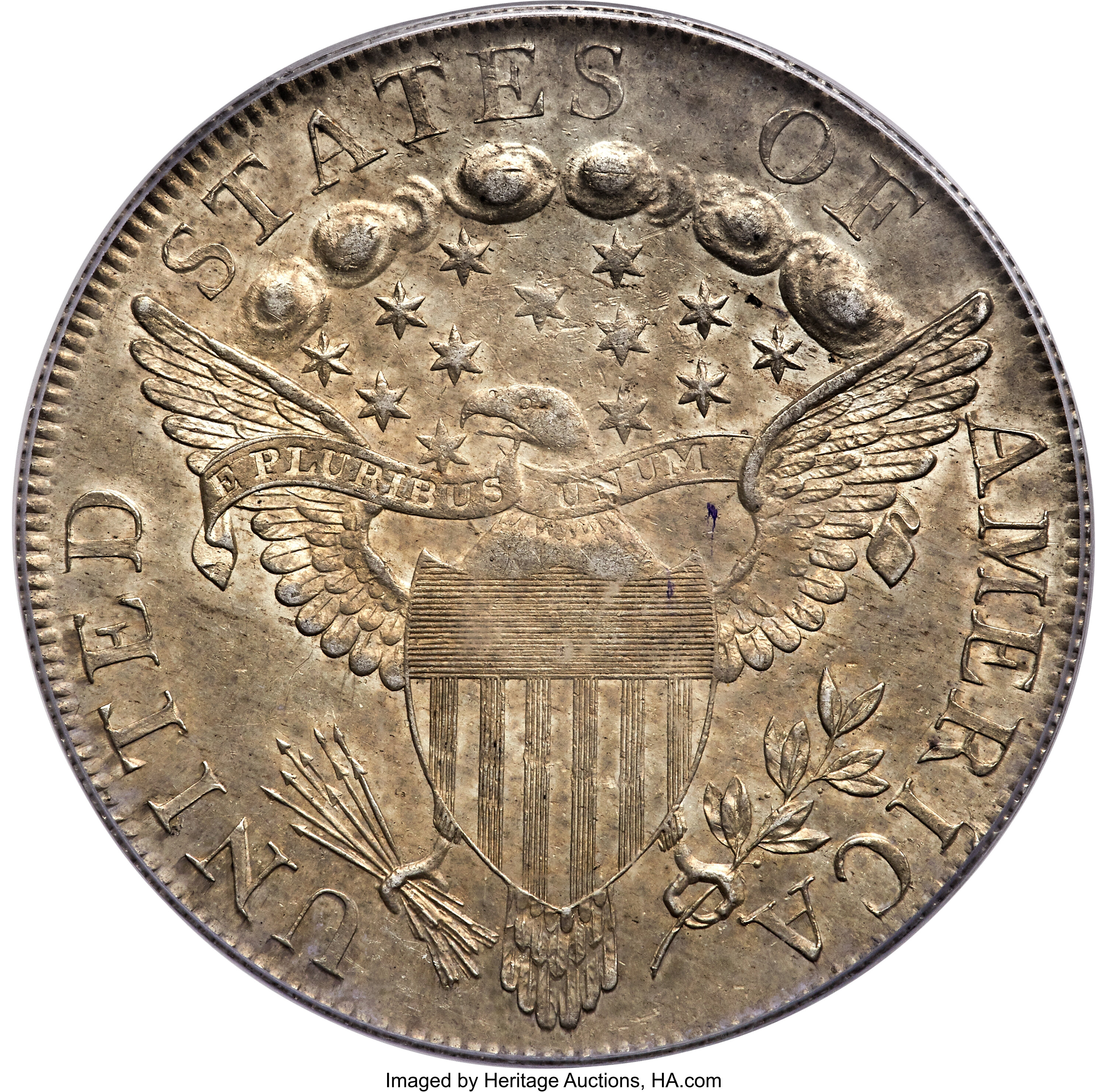 1798 $1  Large Eagle, Knob 9, 10 Arrows, 5 Vertical Lines, B-6, BB-96 MS63 thumbnail 3