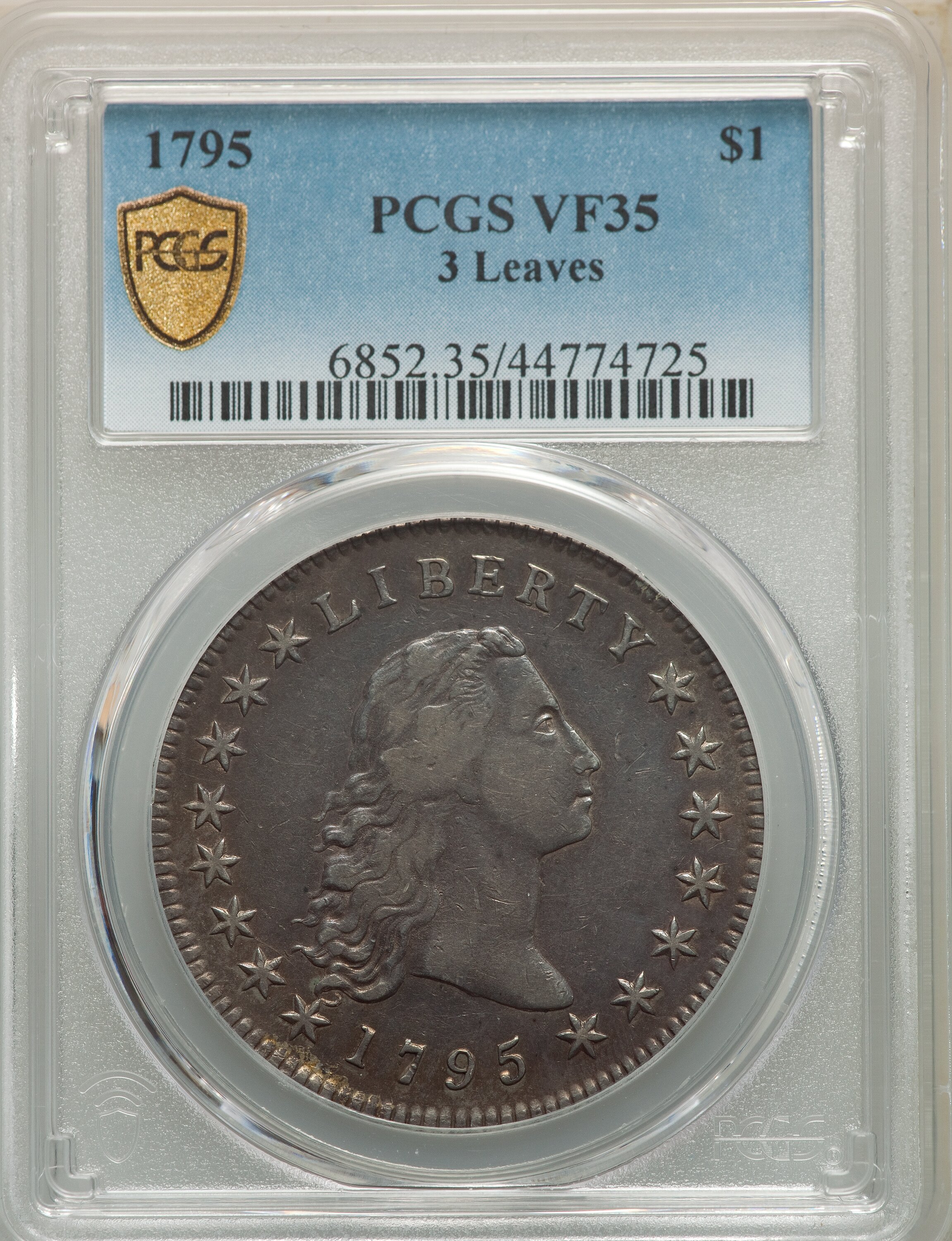 1795 $1  Flowing Hair, 3 Leaves, B-7, BB-18 VF35 thumbnail 4
