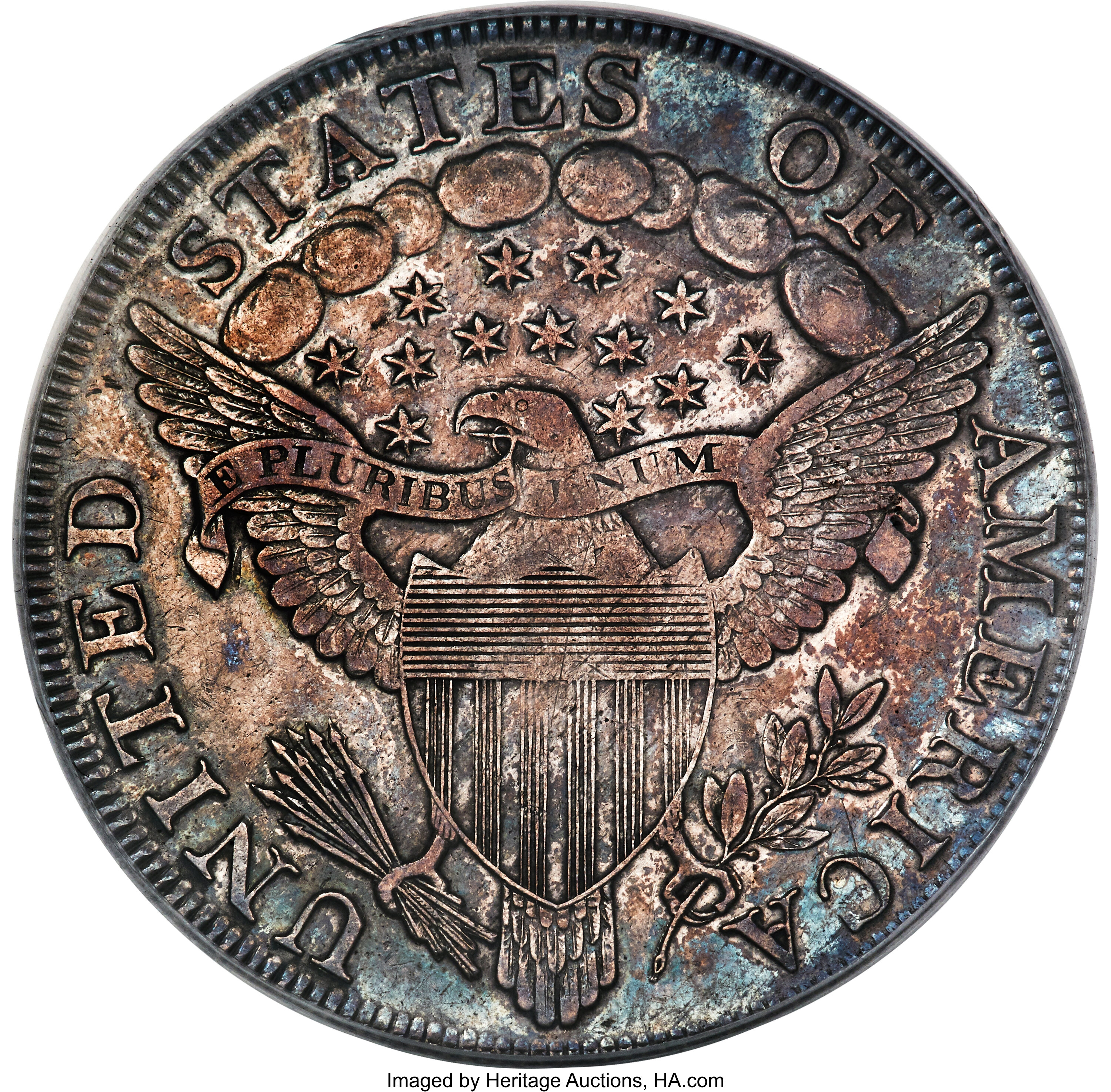 1798 $1  Large Eagle, Knob 9, 4 Vertical Lines, B-3, BB-94 VG10 CAC thumbnail 10