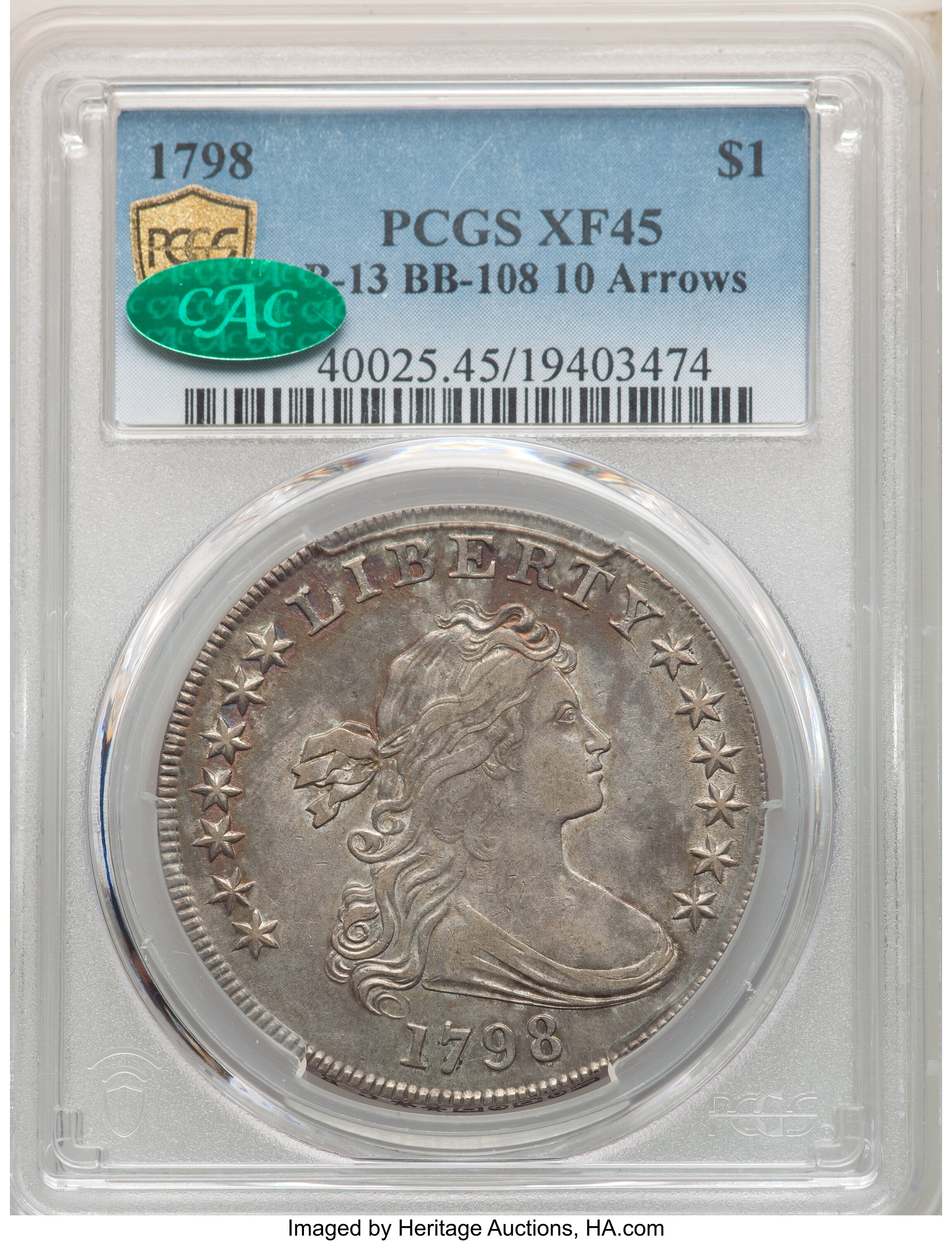 1798 $1  Large Eagle, Pointed 9, 10 Arrows, B-13, BB-108 XF45 thumbnail 6