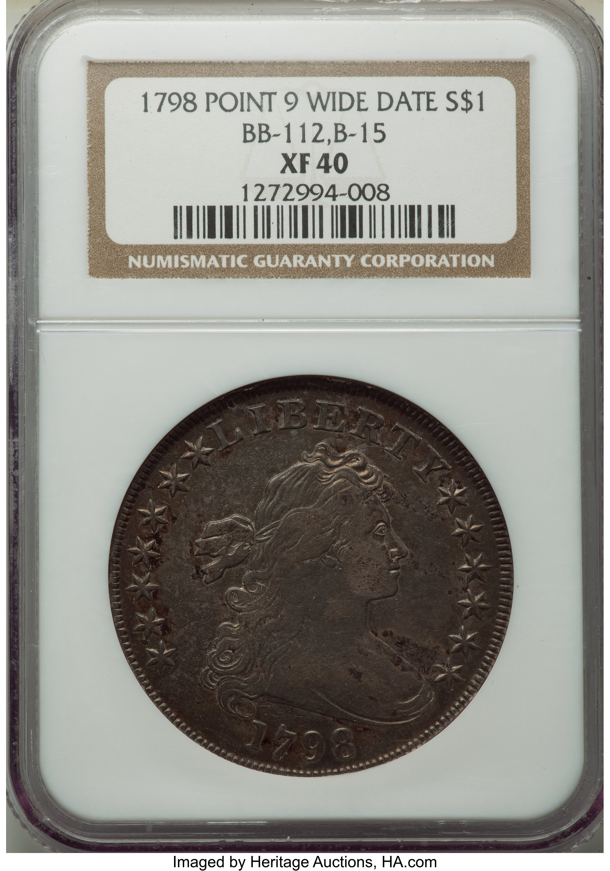1798 $1  Large Eagle, Pointed 9, Wide Date, B-15, BB-112 XF40 thumbnail 4