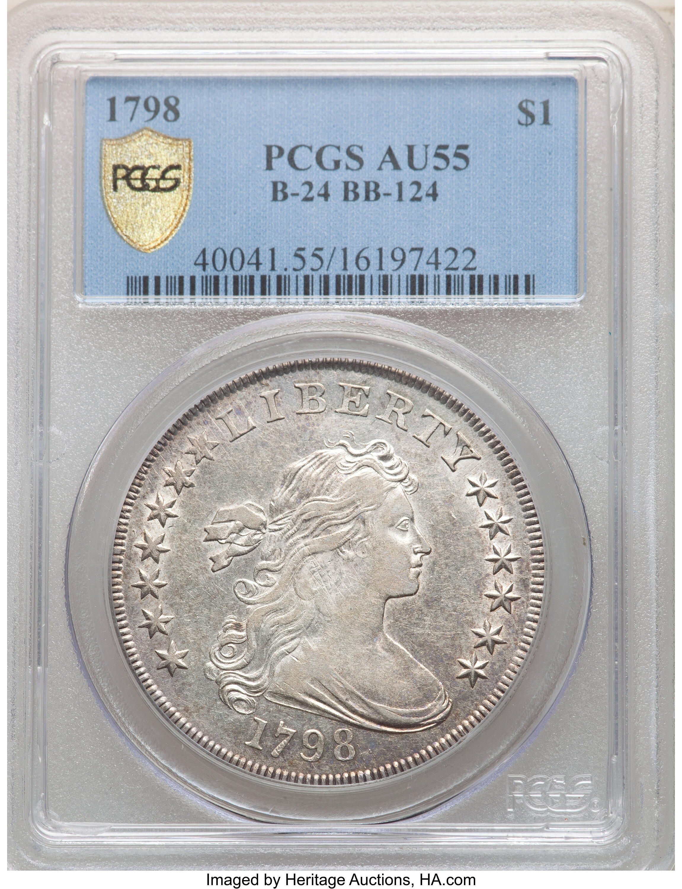 1798 $1  Large Eagle, Pointed 9, 5 Berries, B-24, BB-124 MS62 CAC thumbnail 8
