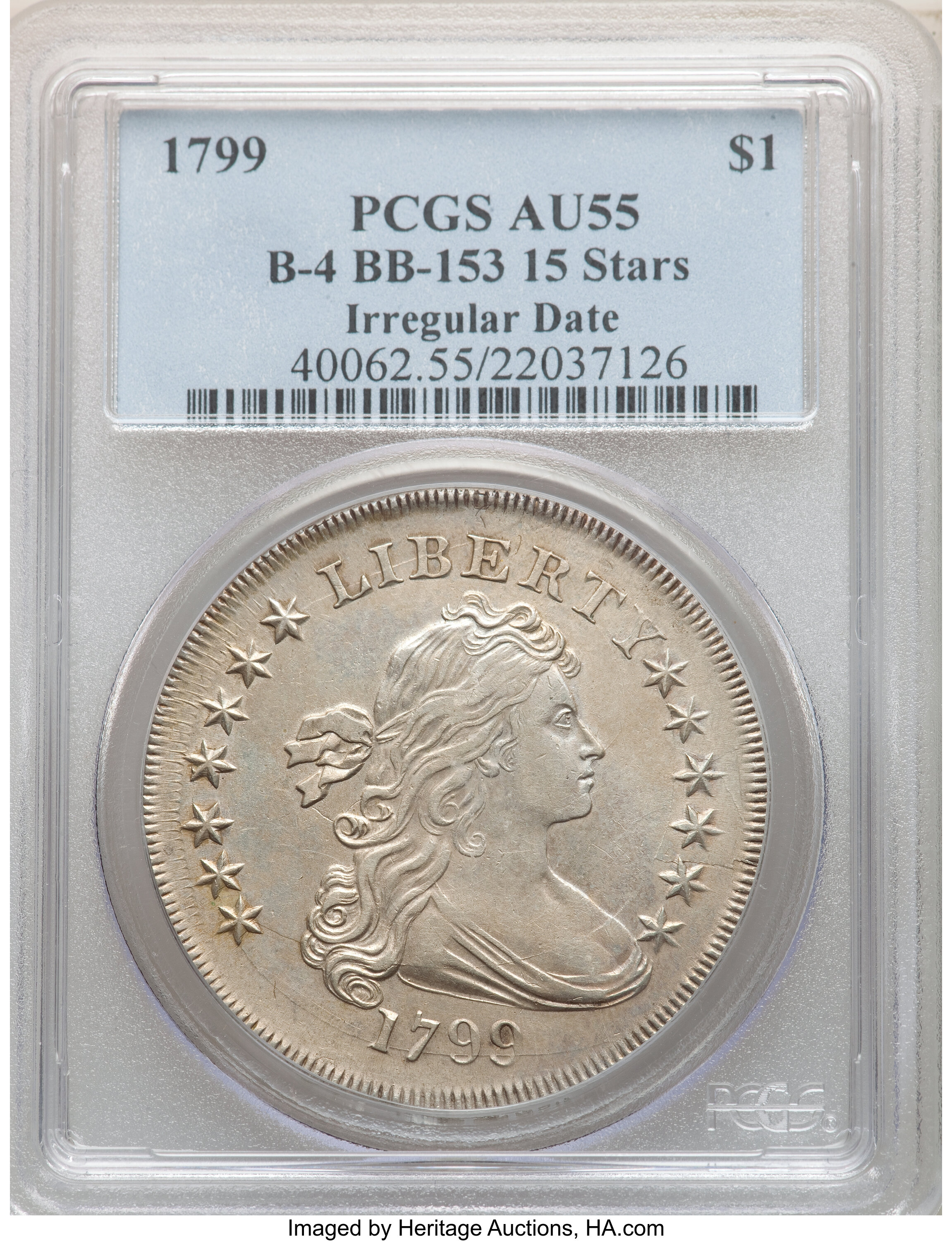 1799 $1  Irregular Date, 15 Stars MS60 CAC thumbnail 12
