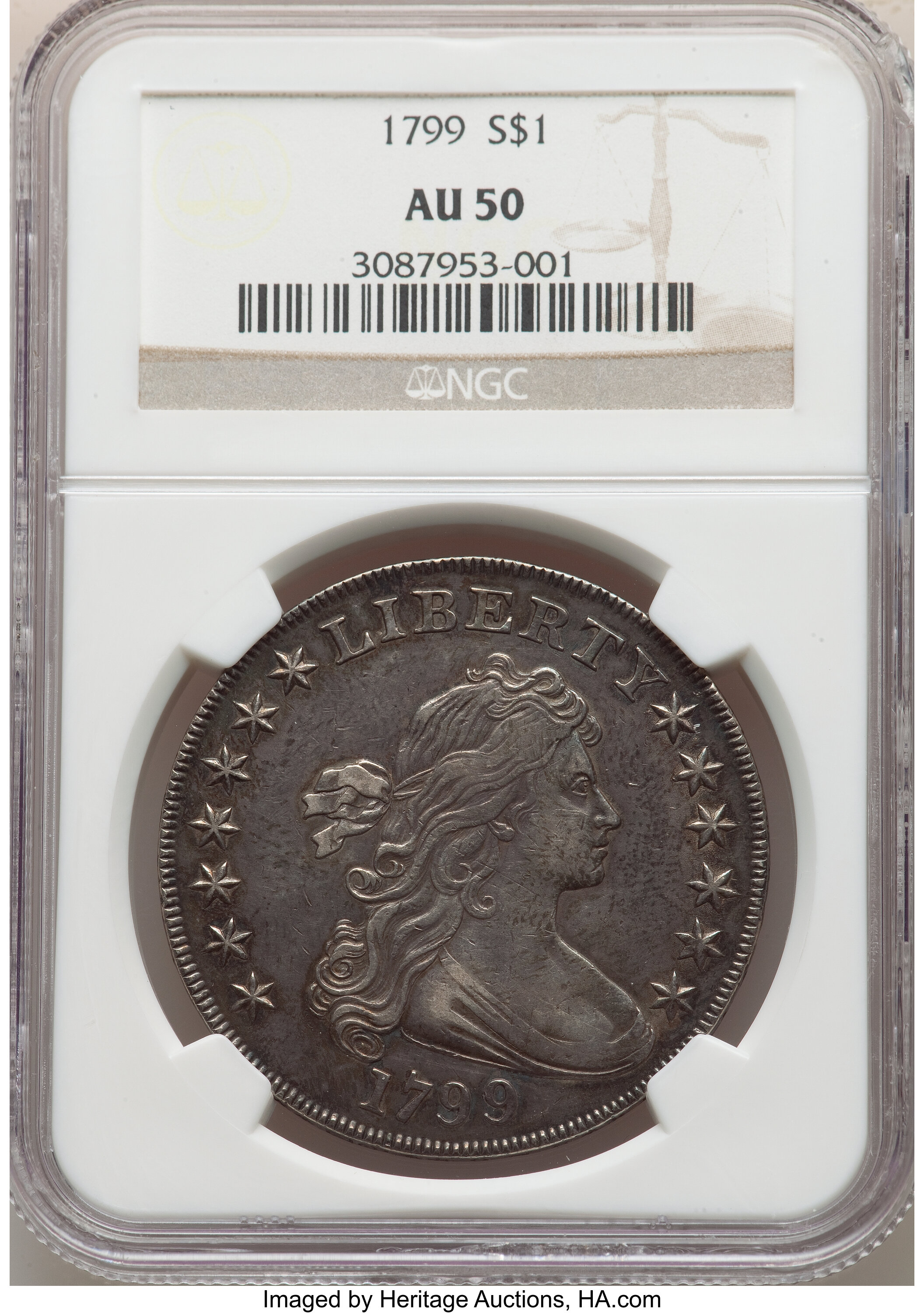 1799 $1  7x6 Stars, B-14, BB-167 AU50 CAC thumbnail 6