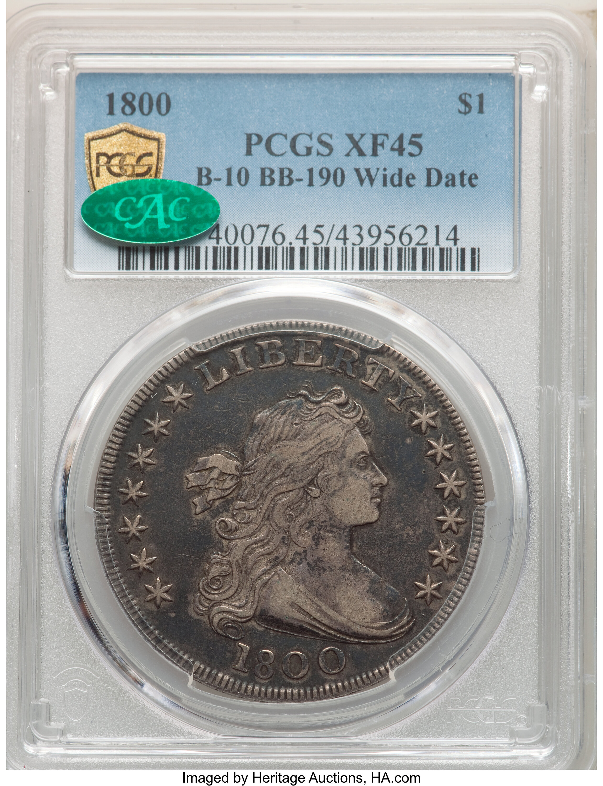 1800 $1  Wide Date, Low 8 XF45 CAC thumbnail 4