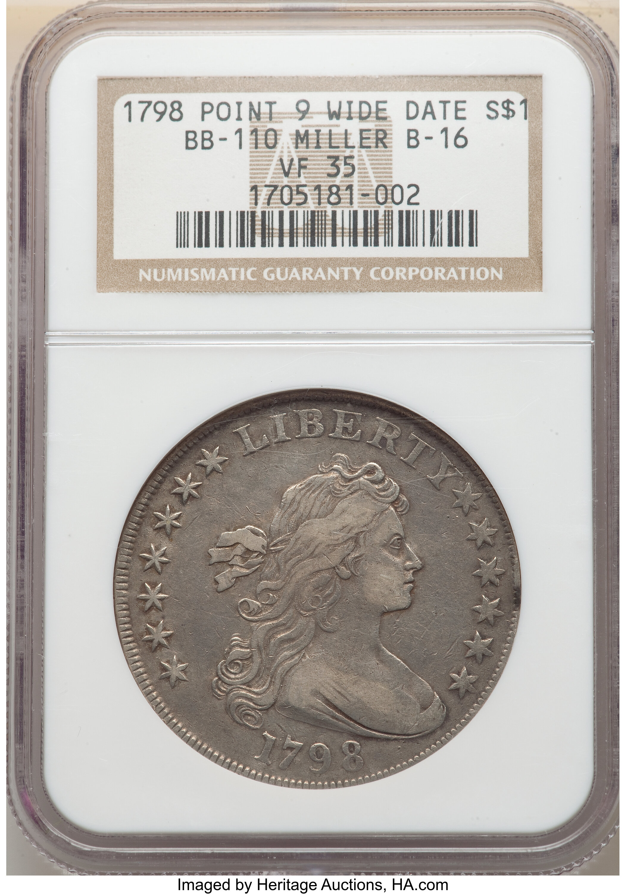 1798 $1  Large Eagle, Pointed 9, Wide Date, B-16, BB-110 F15 thumbnail 19