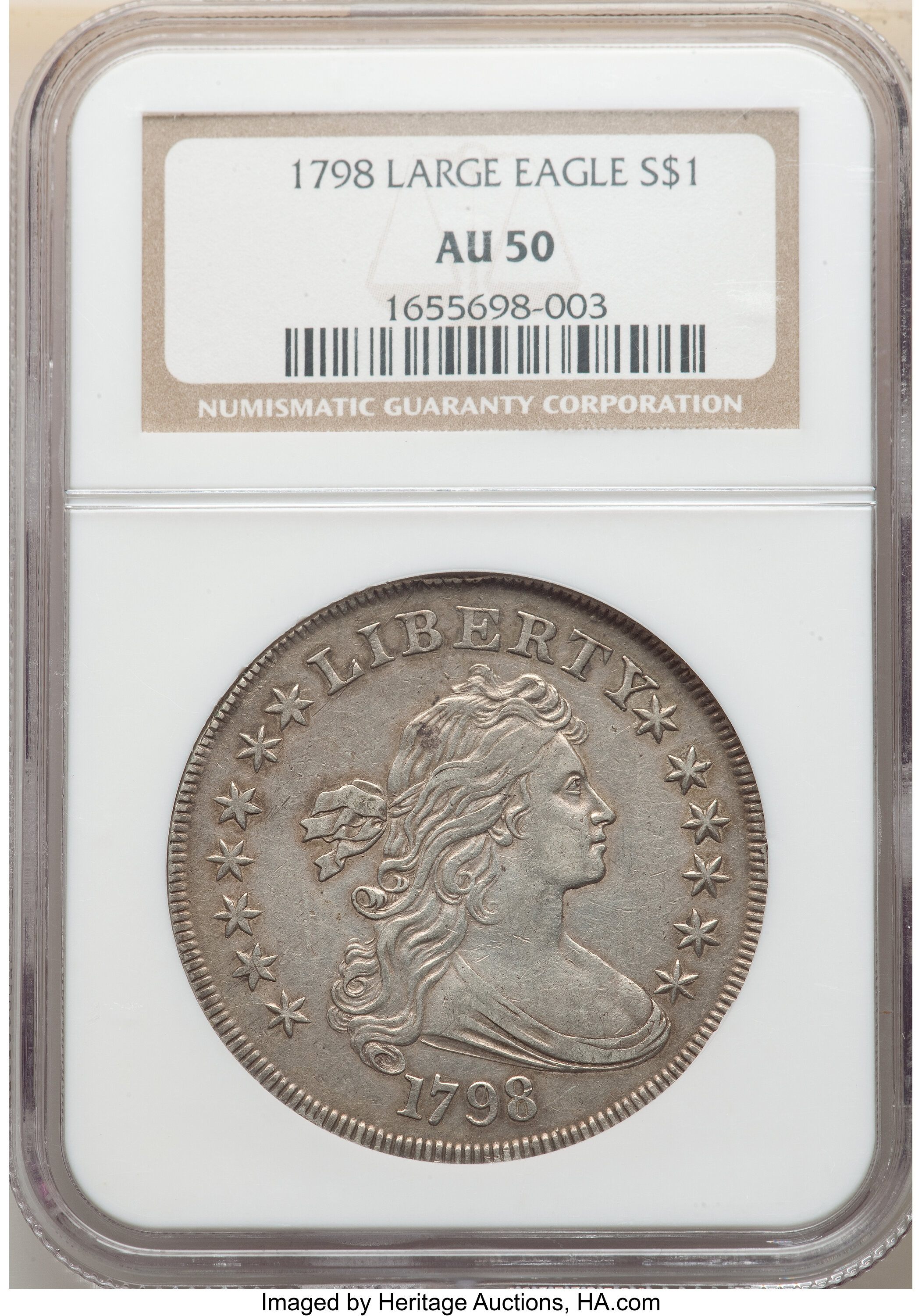1798 $1  Large Eagle, Pointed 9, 4 Berries, B-8, BB-125 AU50 thumbnail 5