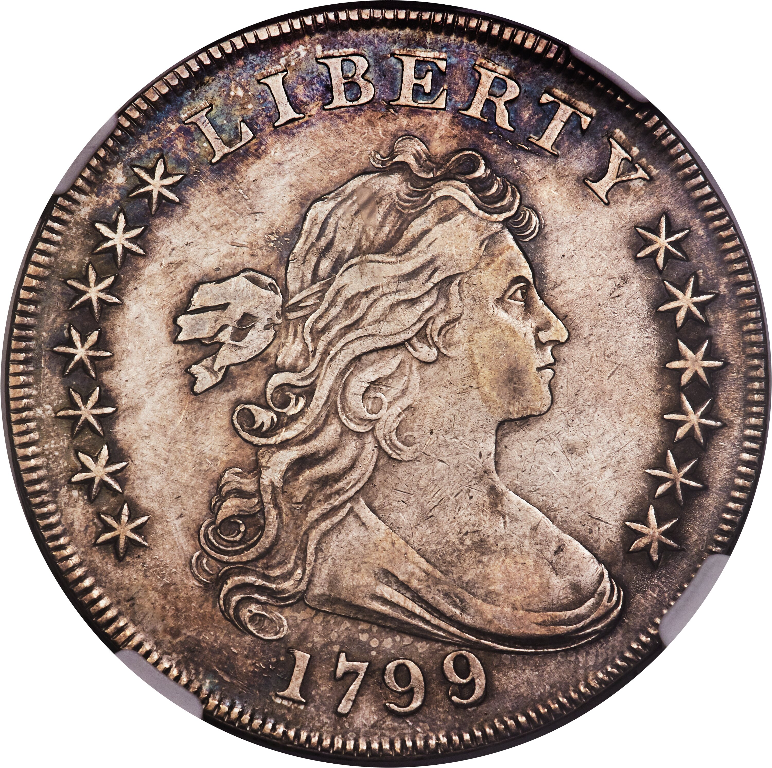 1799/8 $1 13 Stars Reverse, B-1, BB-142, R.4, AU53 NGC. ...