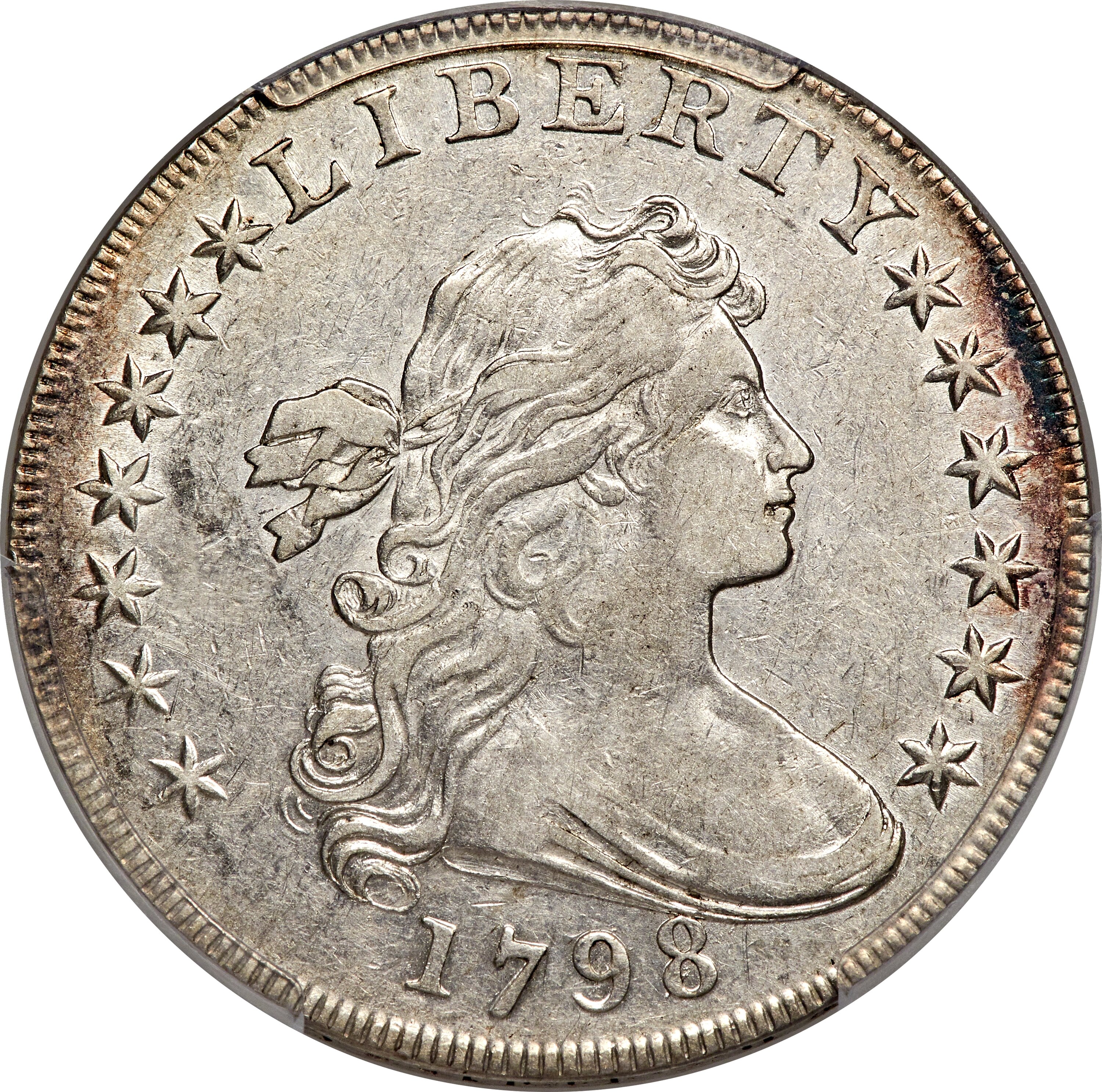 1798 $1  Large Eagle, Pointed 9, Wide Date, B-23, BB-105 AU50 thumbnail 2
