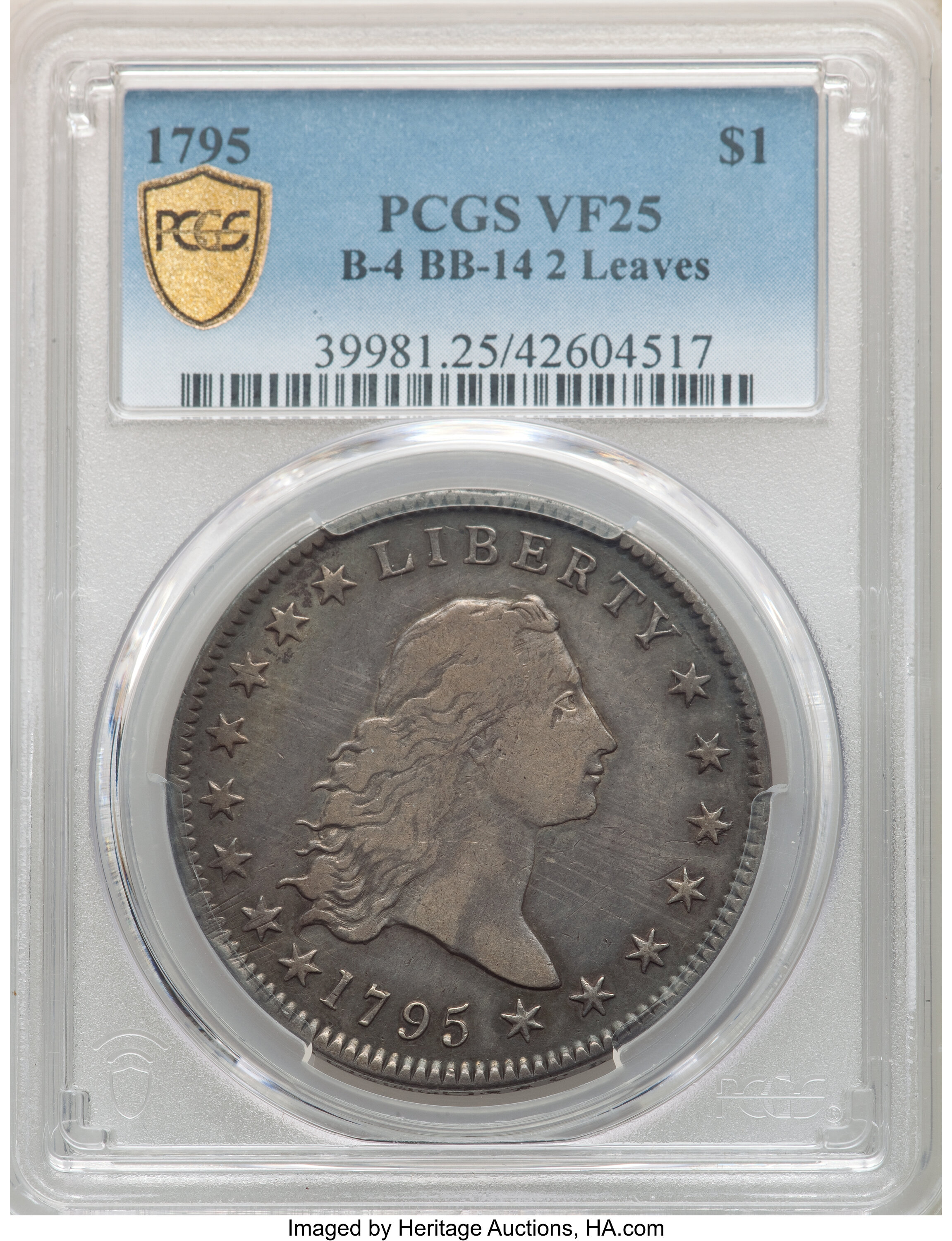 1795 $1  Flowing Hair, 2 Leaves, B-4, BB-14 VF25 thumbnail 5