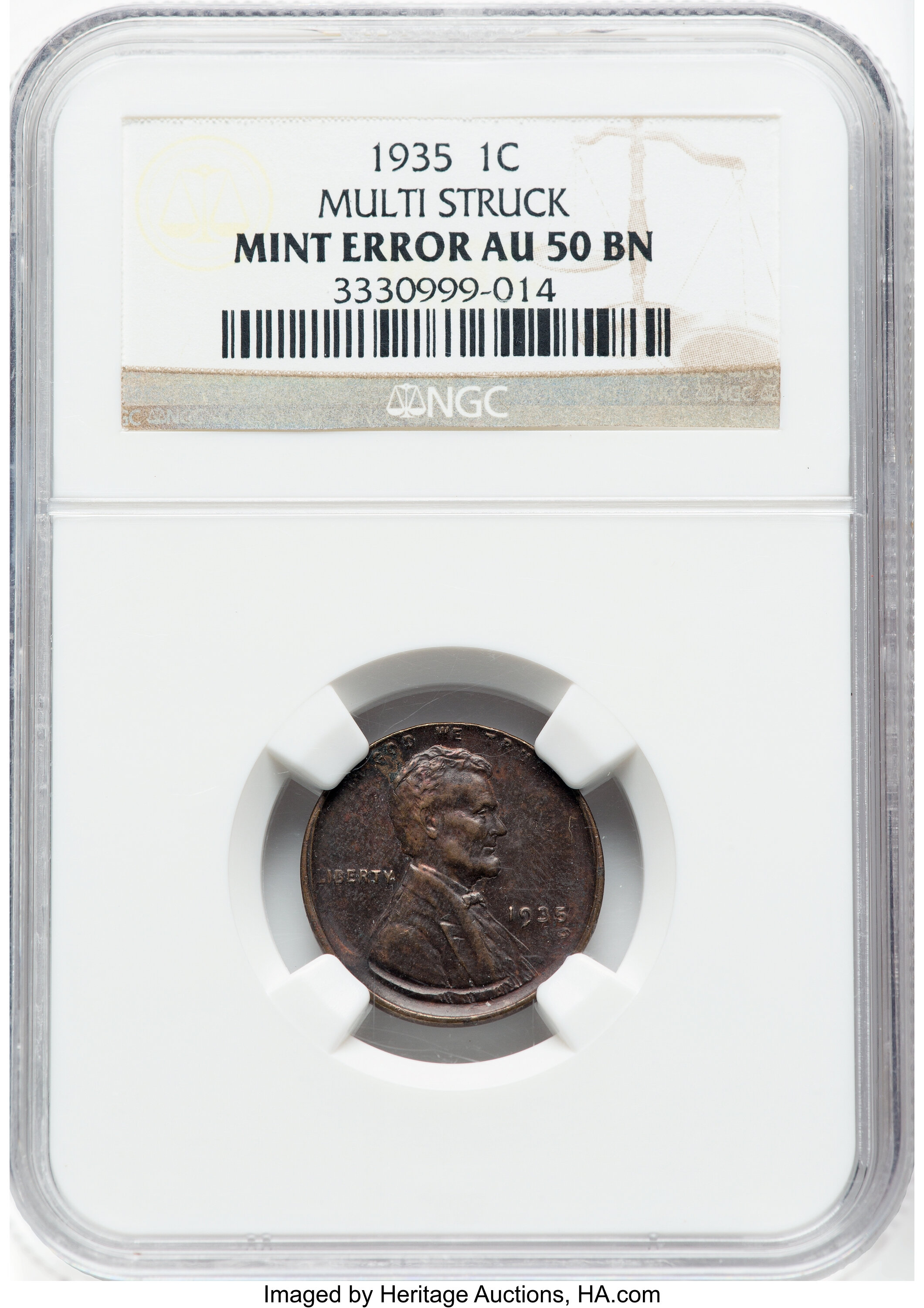 1935 1C Lincoln Cent -- Multi Struck -- AU50 NGC....