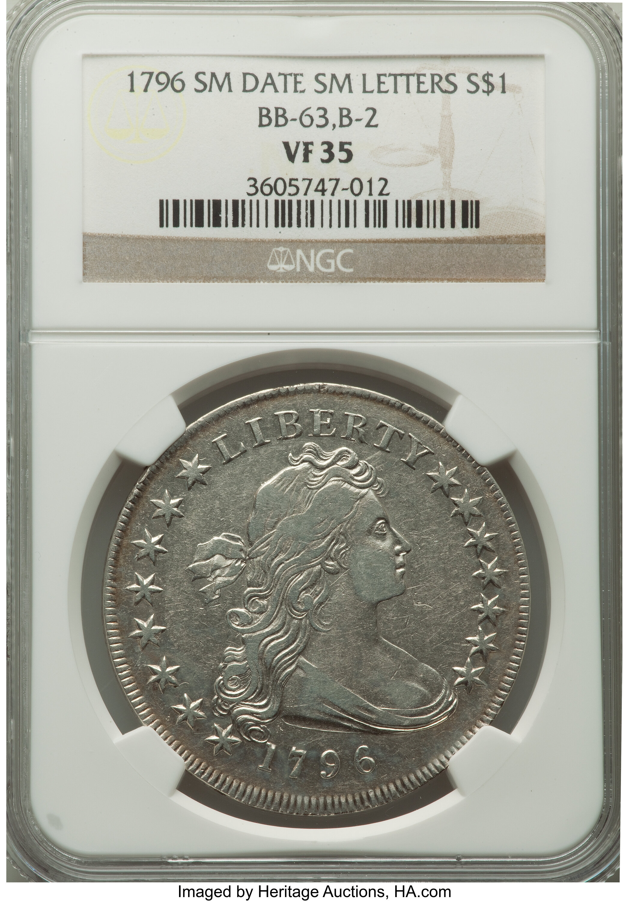 1796 $1  Small Date, Small Letters, B-2, BB-63 VF35 thumbnail 4
