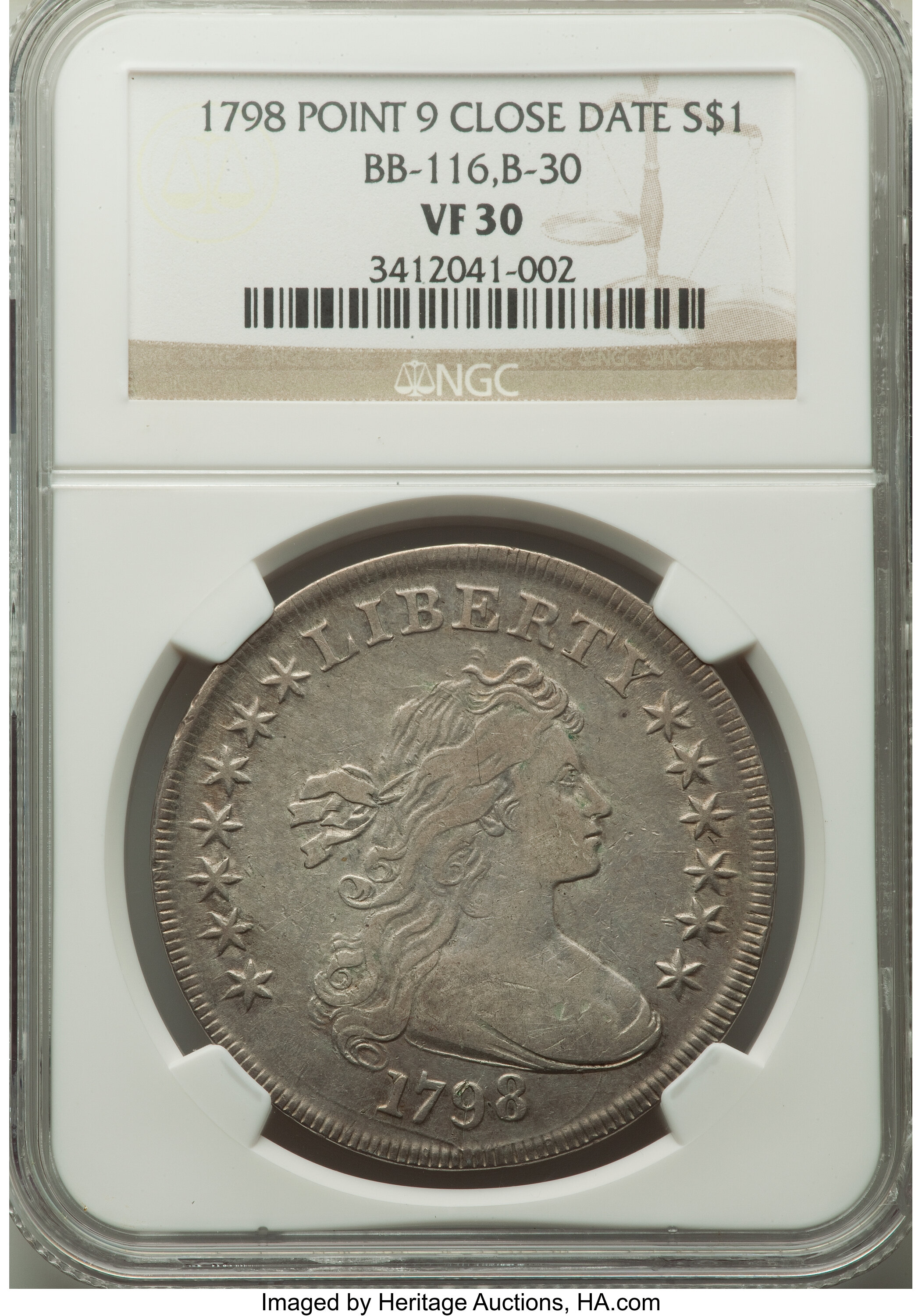 1798 $1  Large Eagle, Pointed 9, Close Date, B-30, BB-116 F15 CAC thumbnail 6