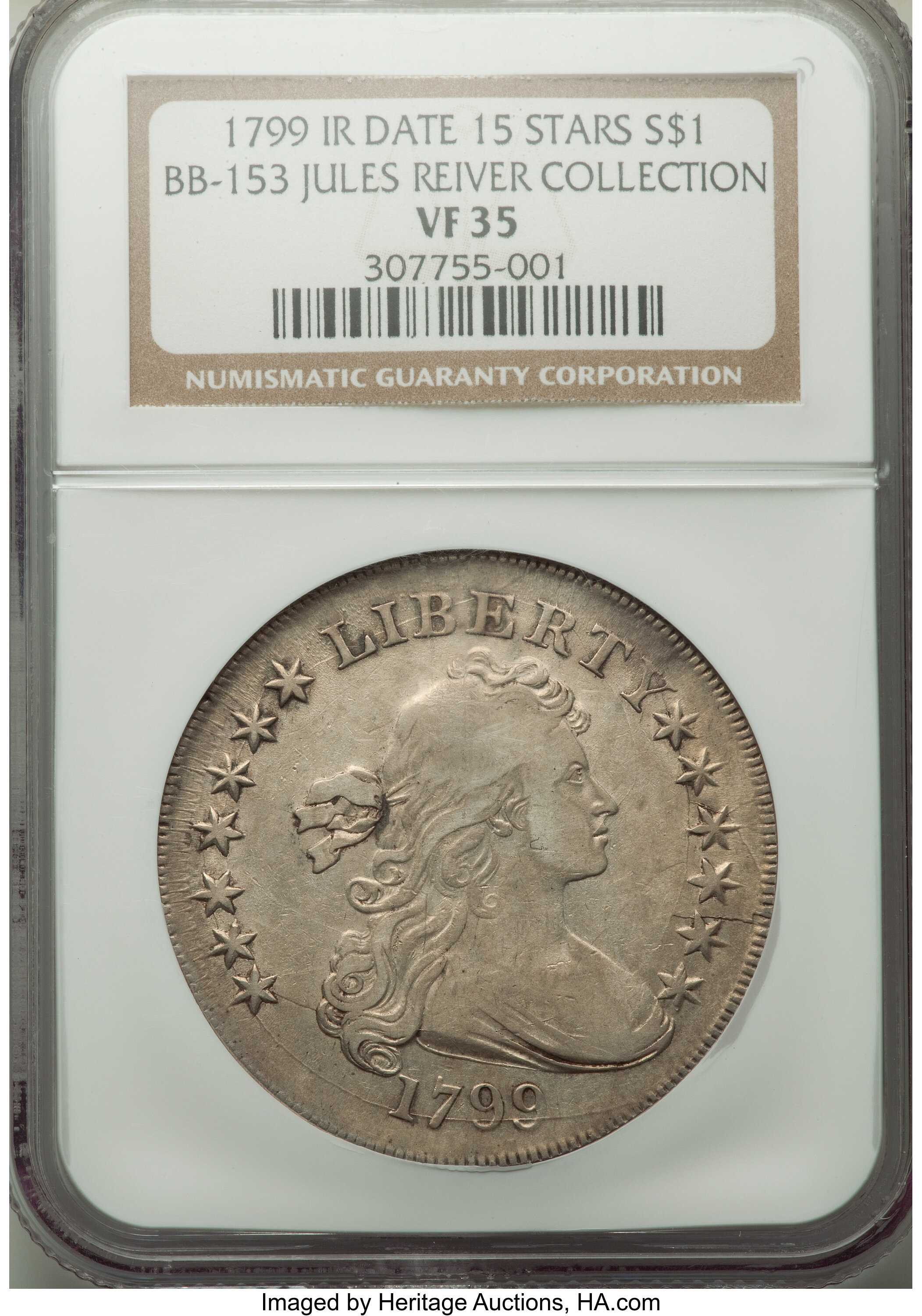 1799 $1  Irregular Date, 15 Stars, B-4, BB-153 VF35 CAC thumbnail 8