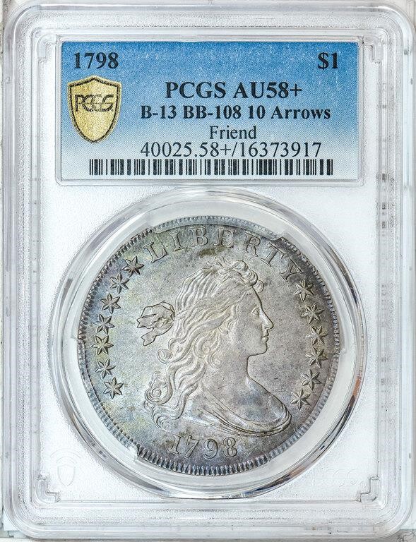 1798 $1  Large Eagle, Pointed 9, 10 Arrows, B-13, BB-108 MS60 thumbnail 3