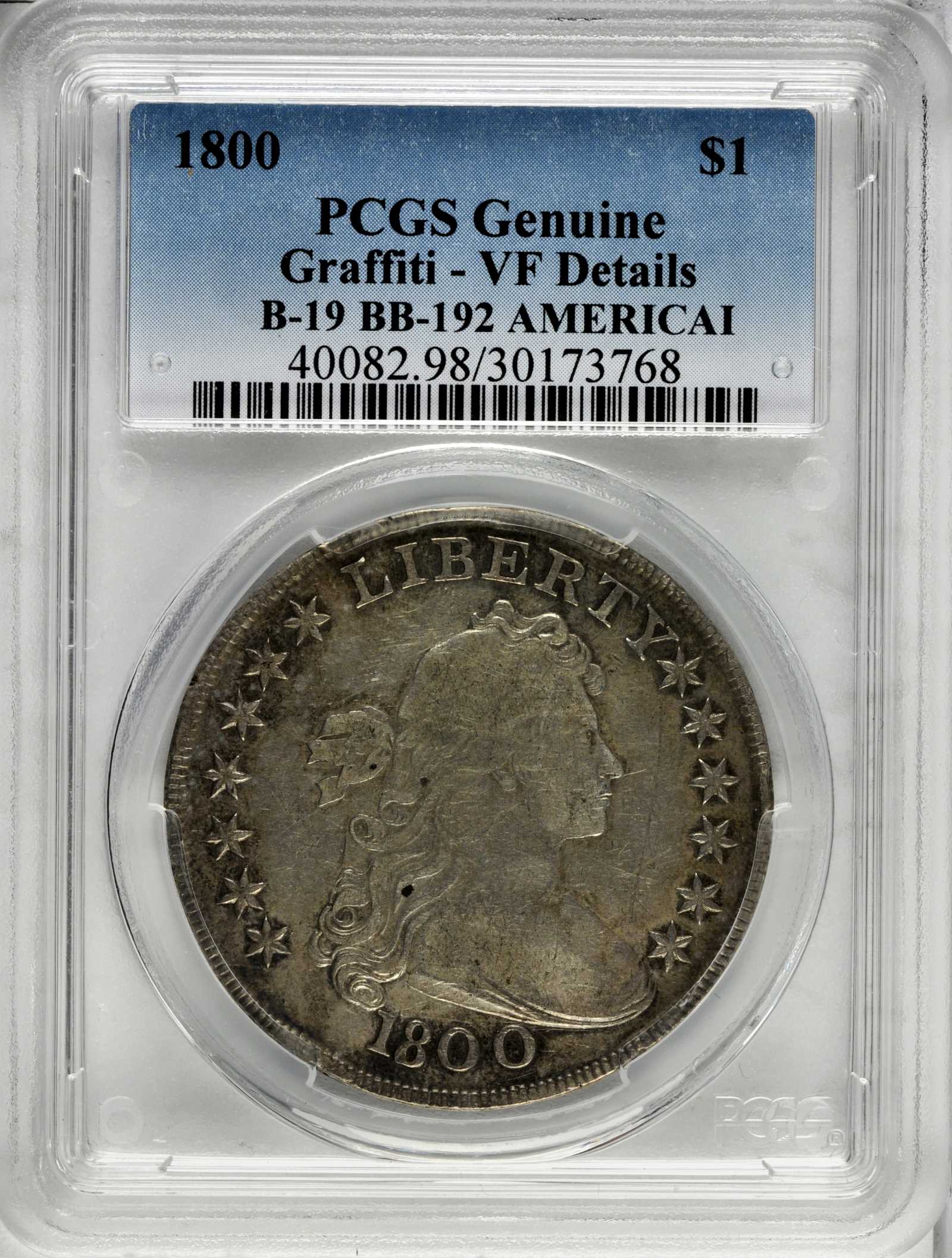 1800 $1  AMERICAI, B-19, BB-192 G4 CAC thumbnail 6
