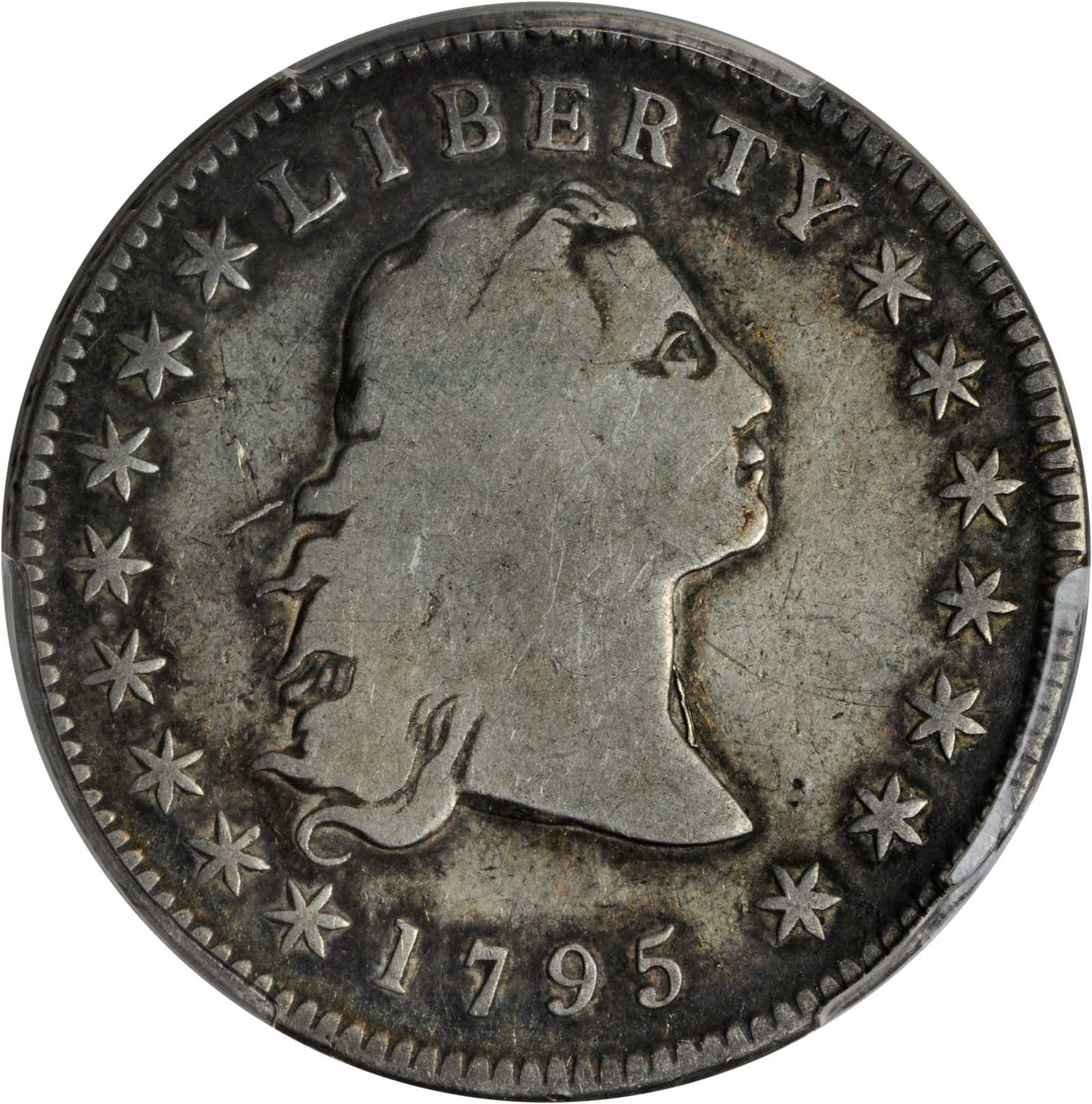 1795 $1  Flowing Hair, 3 Leaves, B-5, BB-27 P1 thumbnail 3