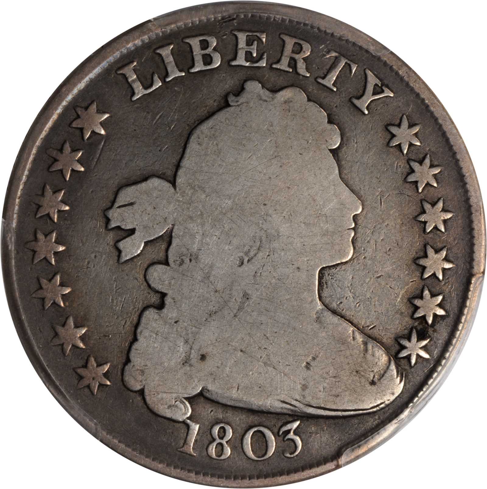 1803 Draped Bust Silver Dollar. BB-254, B-4. Rarity-3. Small 3. Good-4 (PCGS).