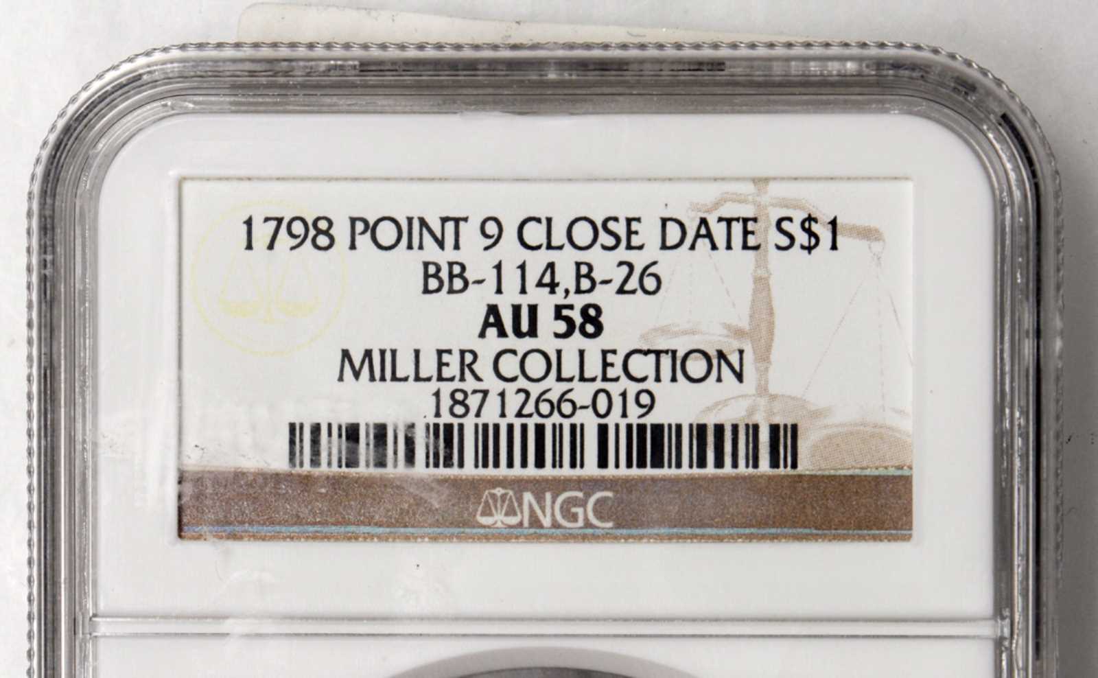 1798 $1  Large Eagle, Pointed 9, Close Date, B-26, BB-114 AU58 thumbnail 3