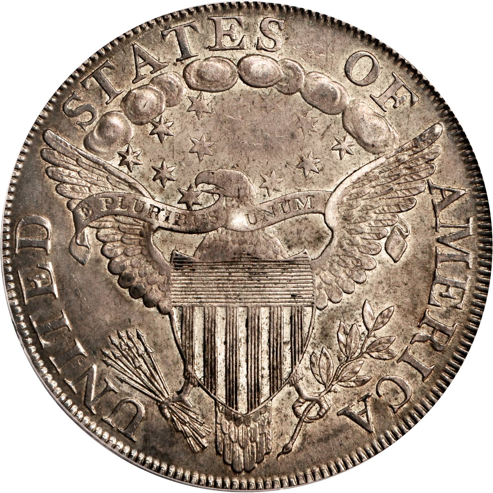 1798 $1  Large Eagle, Pointed 9, Wide Date, B-12, BB-120 MS62 CAC thumbnail 2