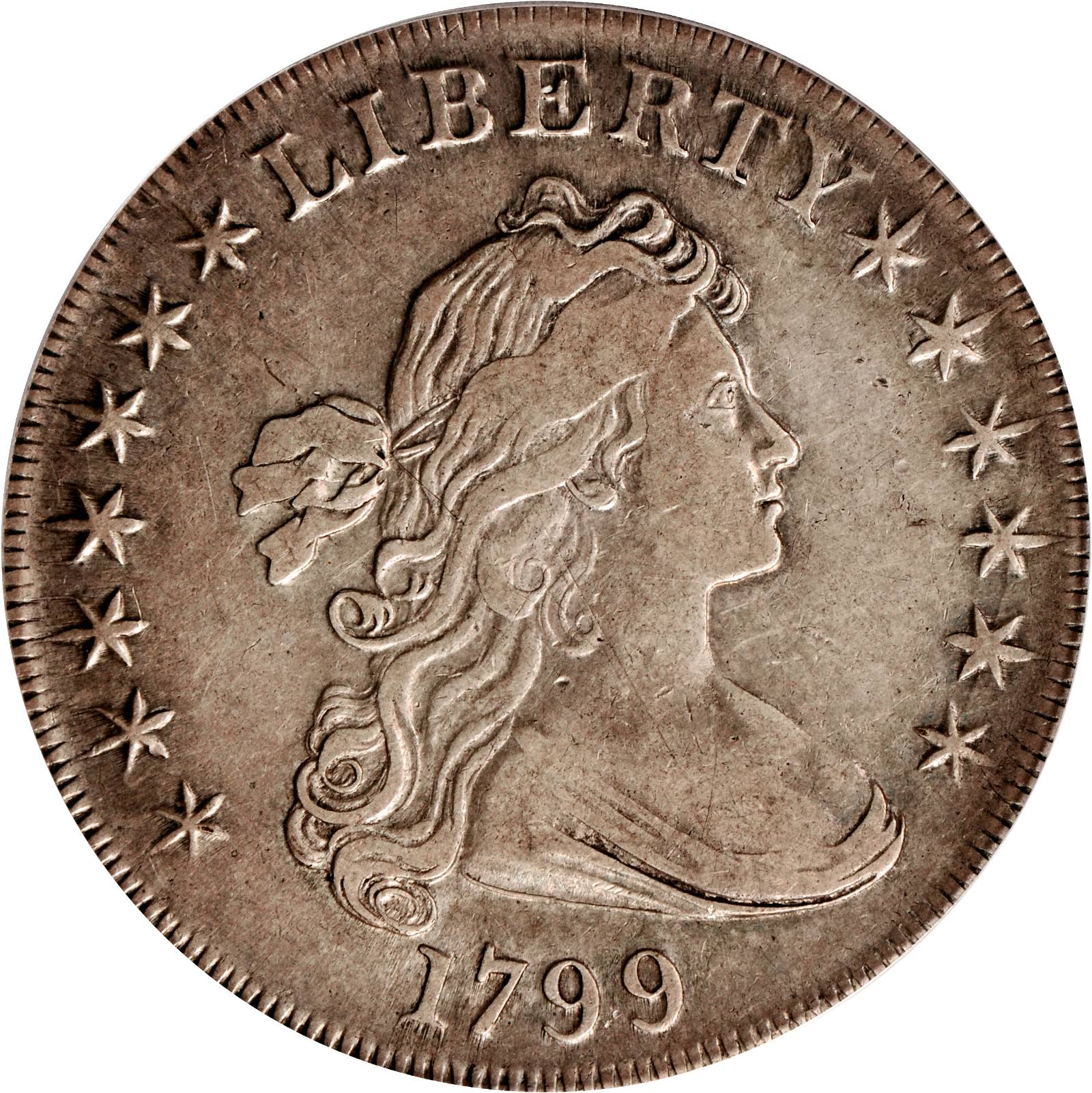 1799 Draped Bust Silver Dollar. BB-162, B-6. Rarity-3. Bowers Die State IV. VF-35 (PCGS). Secure Holder.