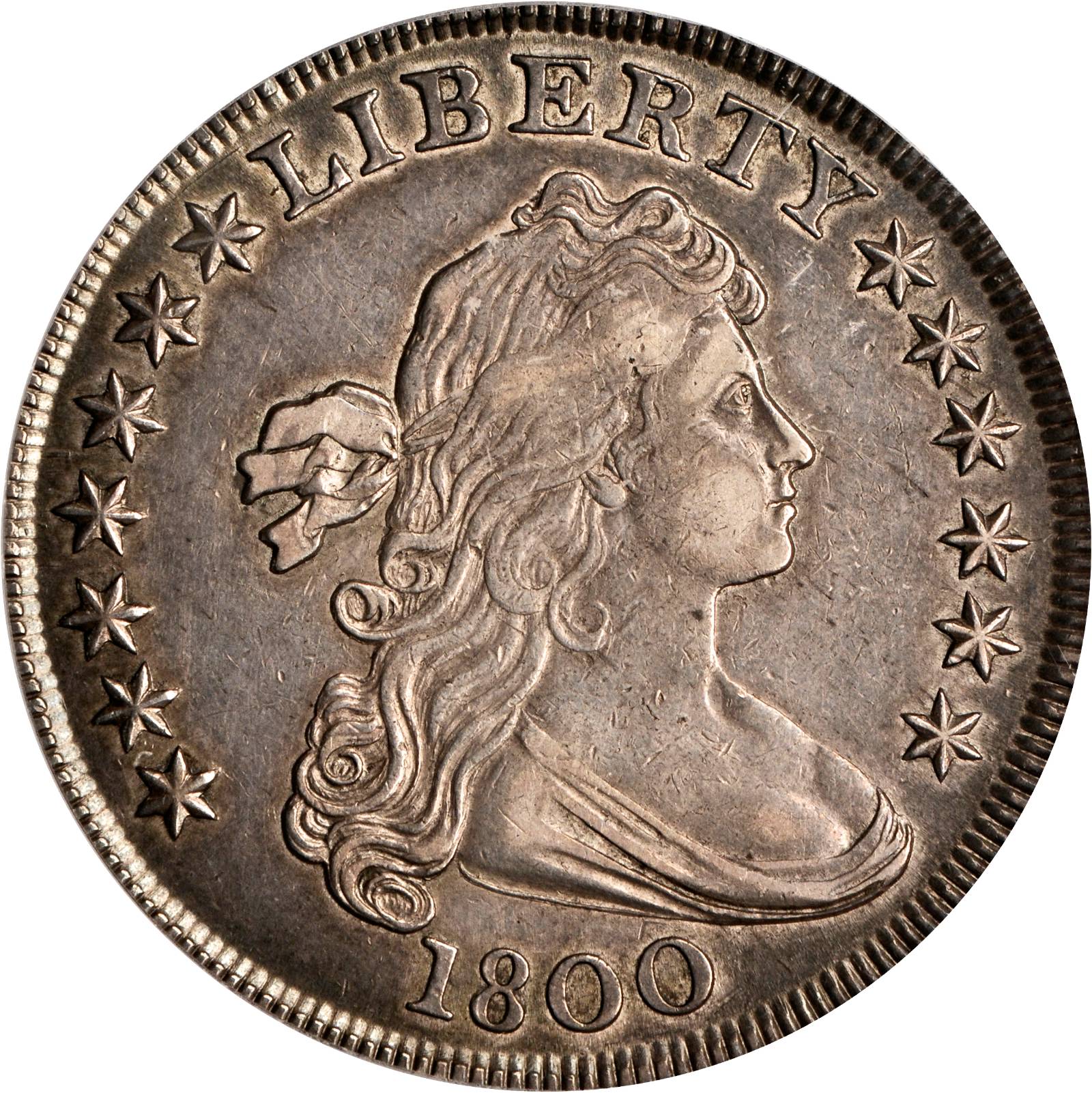 1800 Draped Bust Silver Dollar. BB-188, B-8. Rarity-3. Bowers Die State IV. AU-53 (PCGS). Secure Holder.