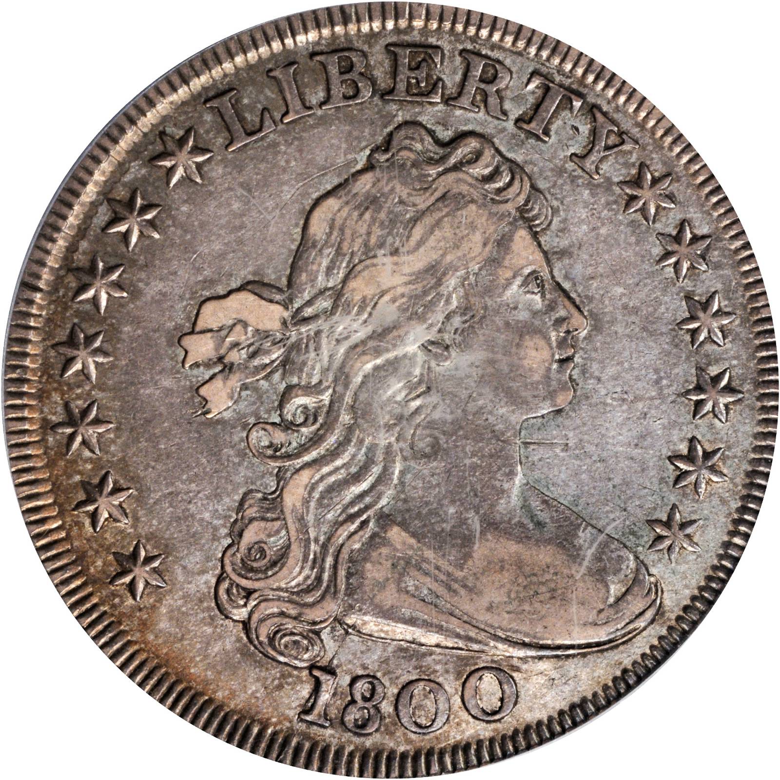 1800 Draped Bust Silver Dollar. B-4, BB-186. Rarity-4. BB Die State III. AU-55 (PCGS). Secure Holder.