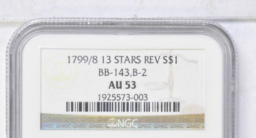 1799/8 $1  13 Stars Reverse, B-2, BB-143 AU50 thumbnail 4