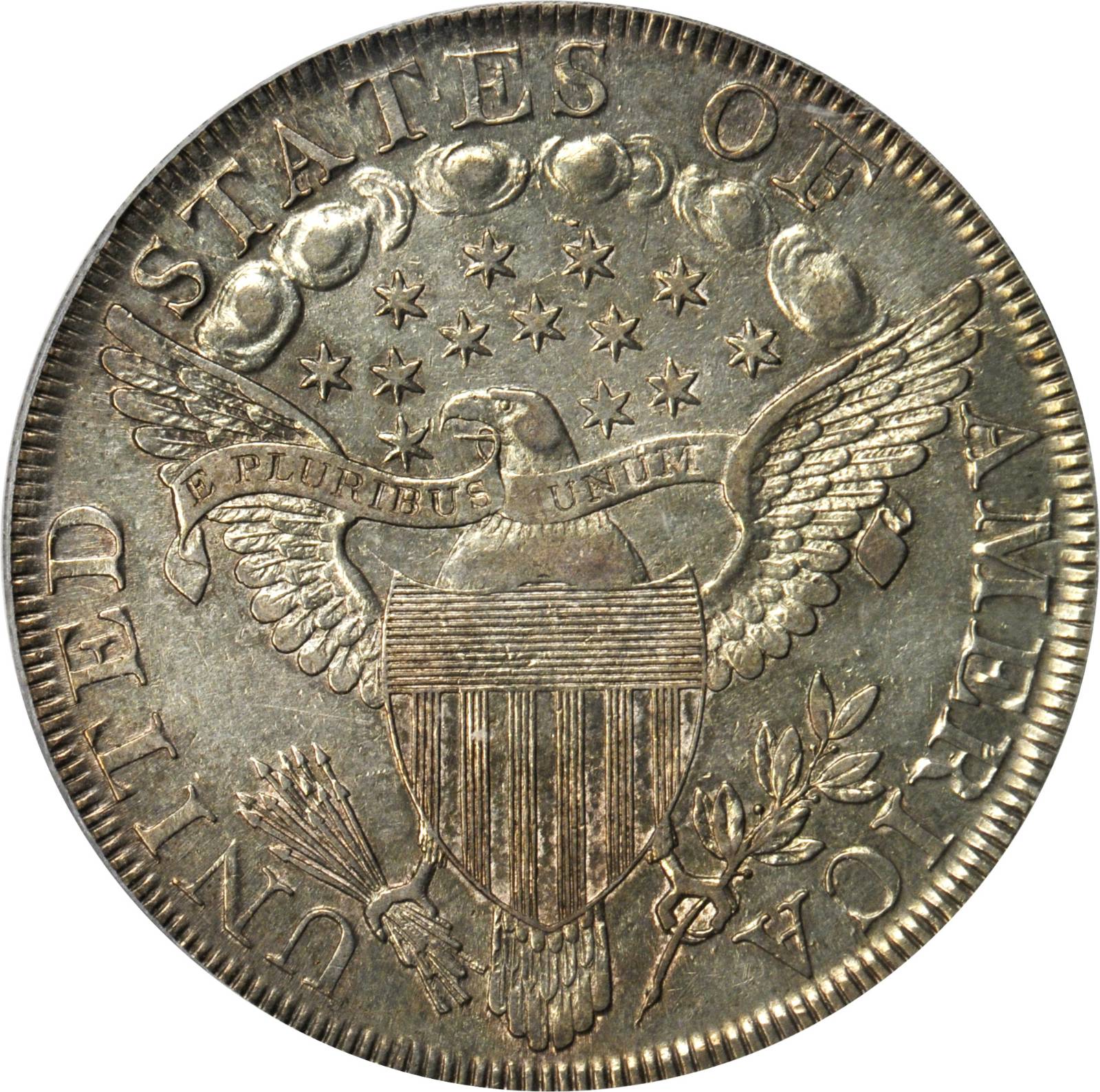 1798 $1  Large Eagle, Pointed 9, Wide Date, B-19, BB-106 AU53 CAC thumbnail 6