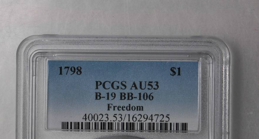 1798 $1  Large Eagle, Pointed 9, Wide Date, B-19, BB-106 AU53 CAC thumbnail 7