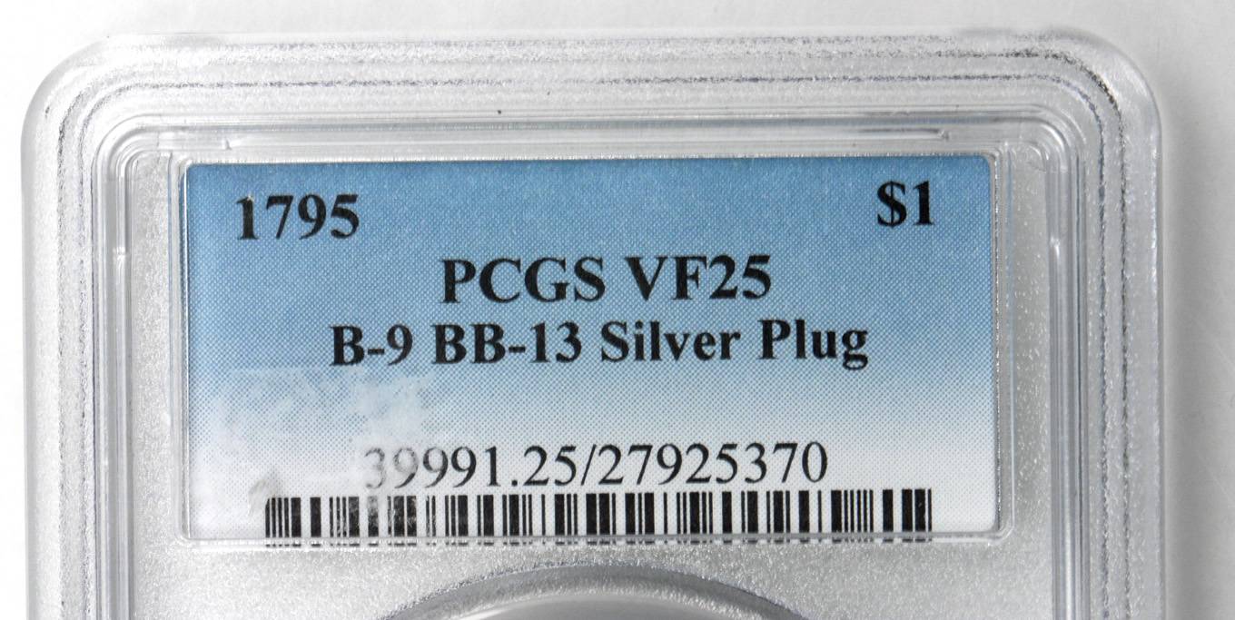 1795 $1  Flowing Hair, Silver Plug, 2 Leaves, B-9, BB-13 VF25 CAC thumbnail 7