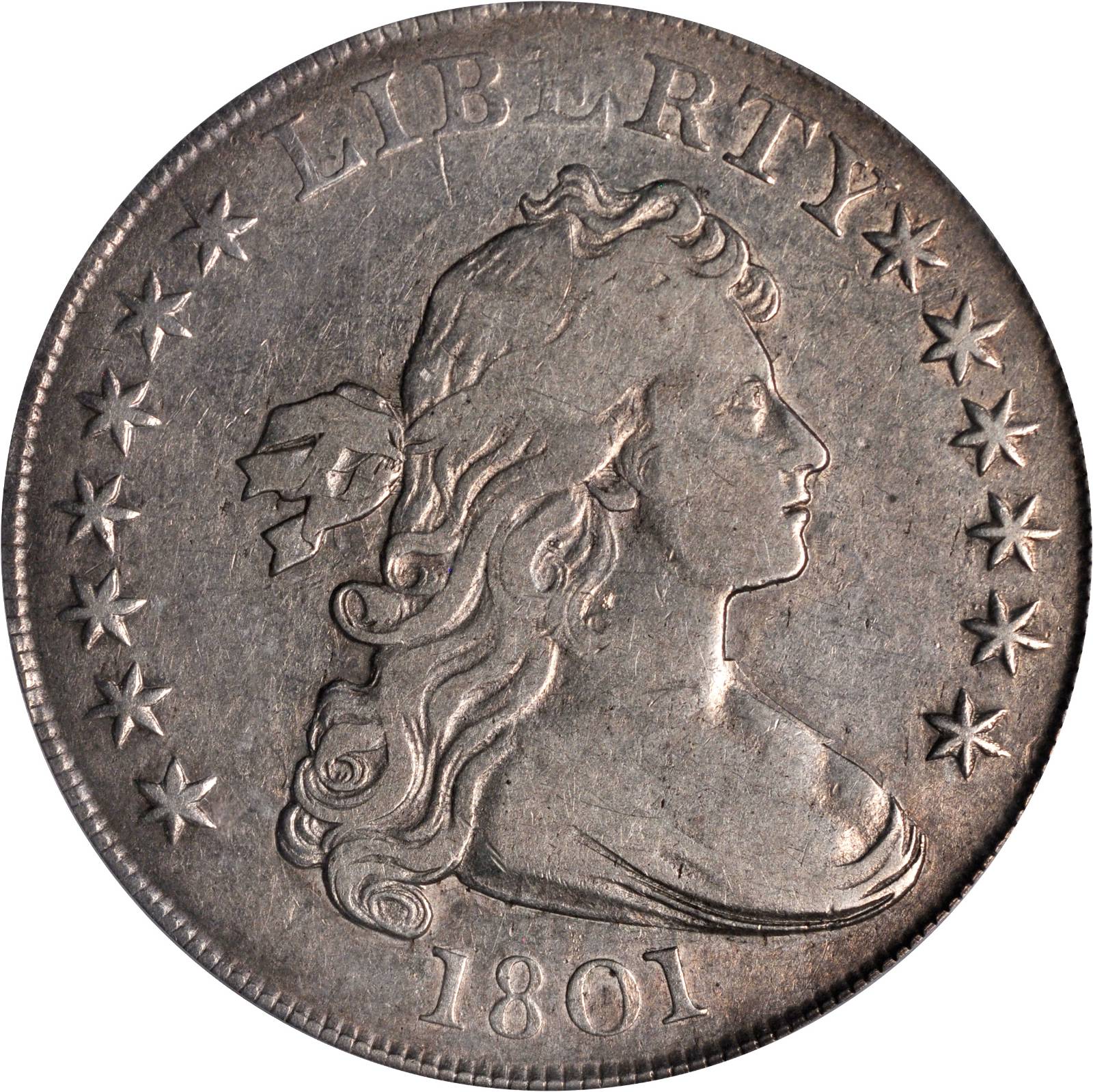 1801 Draped Bust Silver Dollar. B-2, BB-212. Rarity-3. BB Die State III. VF-20 (PCGS).